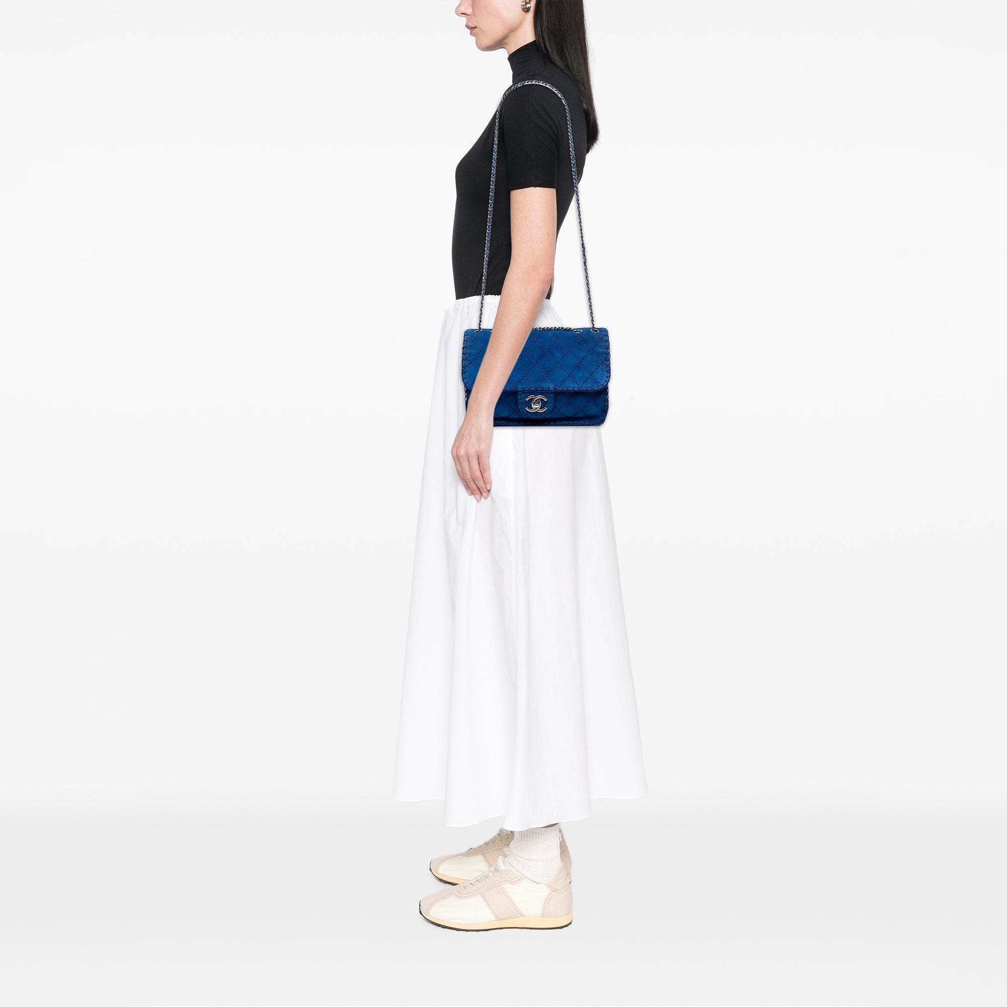 Chanel Medium CC Quilted Suede Whipstitch Single Flap - image 7