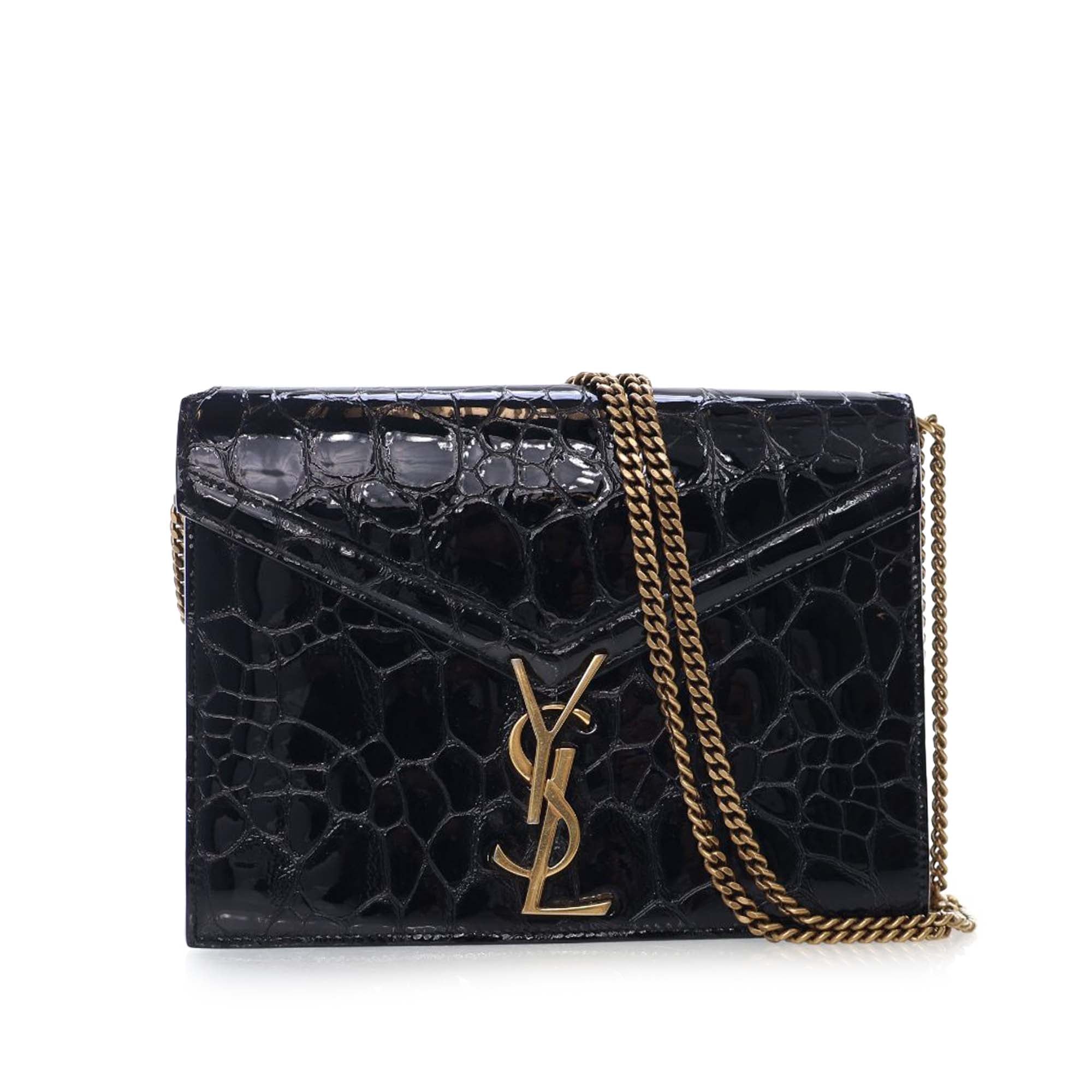 Saint Laurent Shiny Croc Embossed Calfskin Monogram Cassandra Clasp Bag - image 1