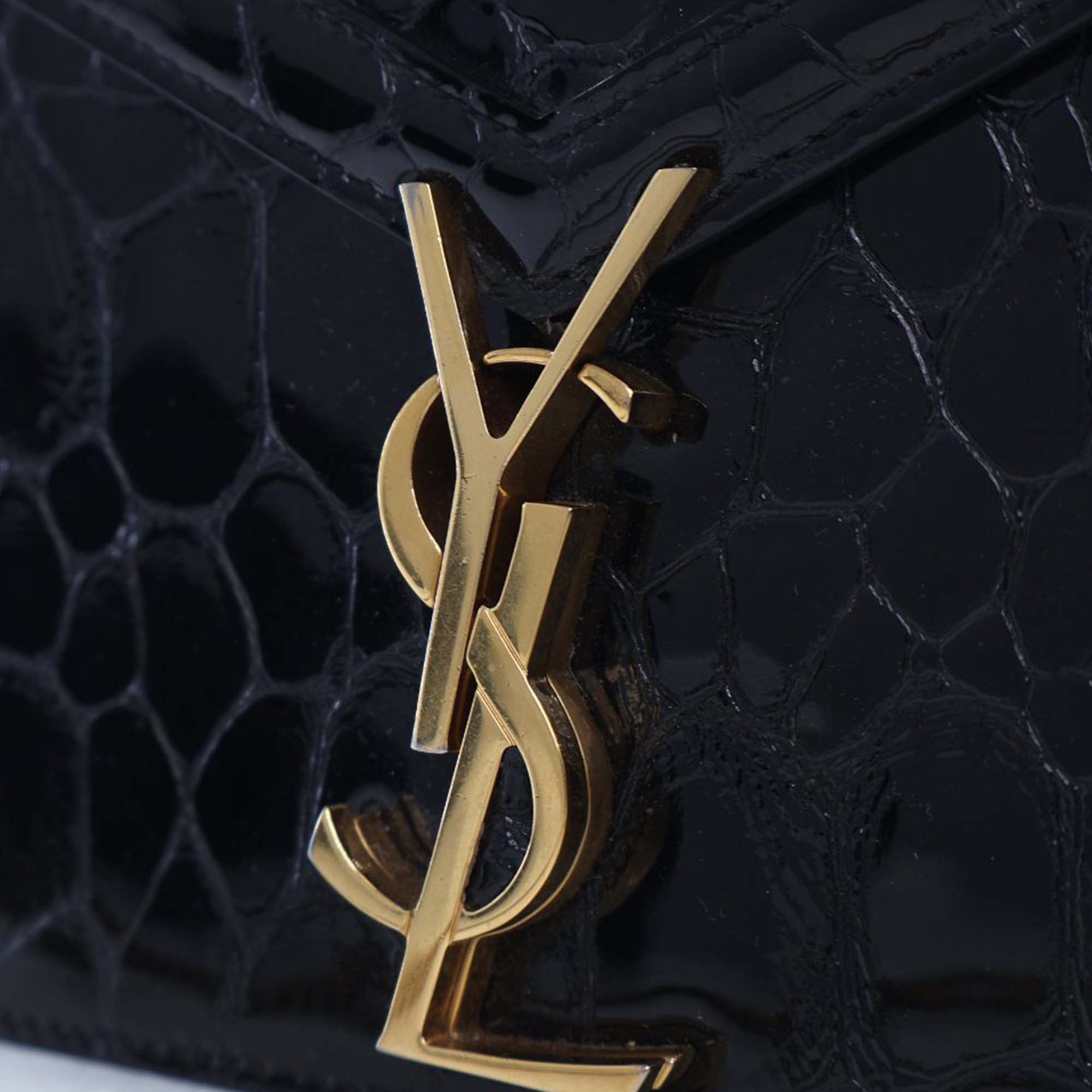 Saint Laurent Shiny Croc Embossed Calfskin Monogram Cassandra Clasp Bag - image 10