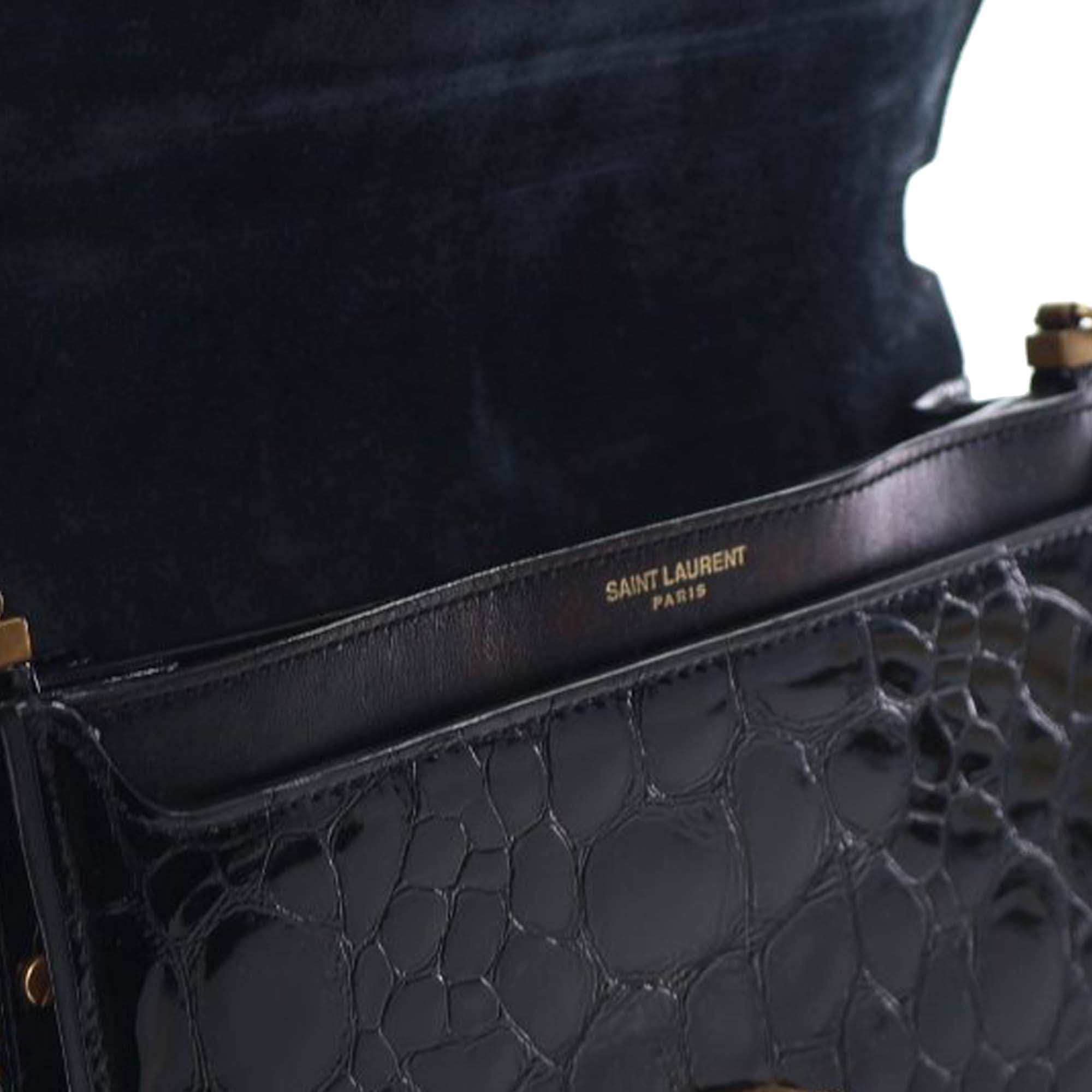 Saint Laurent Shiny Croc Embossed Calfskin Monogram Cassandra Clasp Bag - image 12