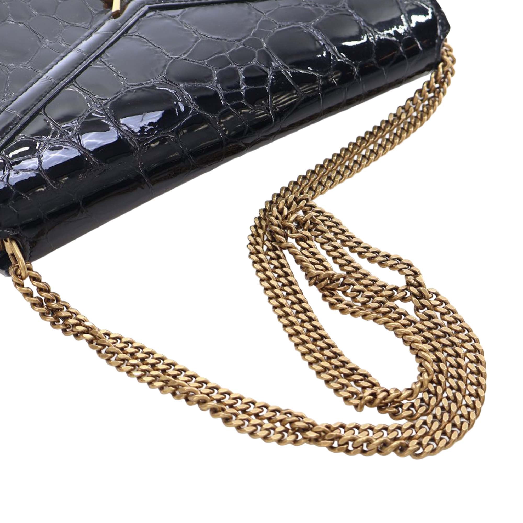 Saint Laurent Shiny Croc Embossed Calfskin Monogram Cassandra Clasp Bag - image 14