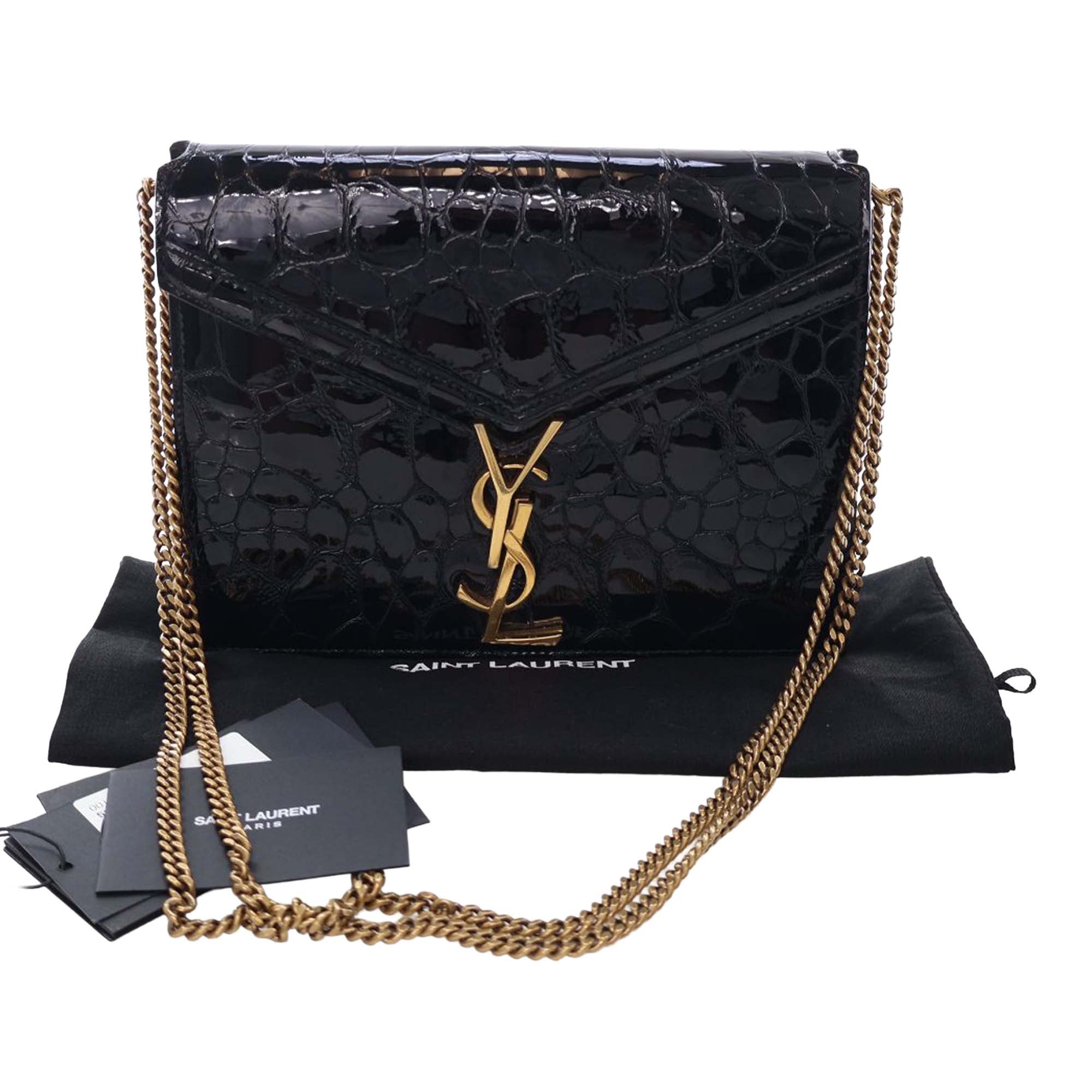 Saint Laurent Shiny Croc Embossed Calfskin Monogram Cassandra Clasp Bag - image 15