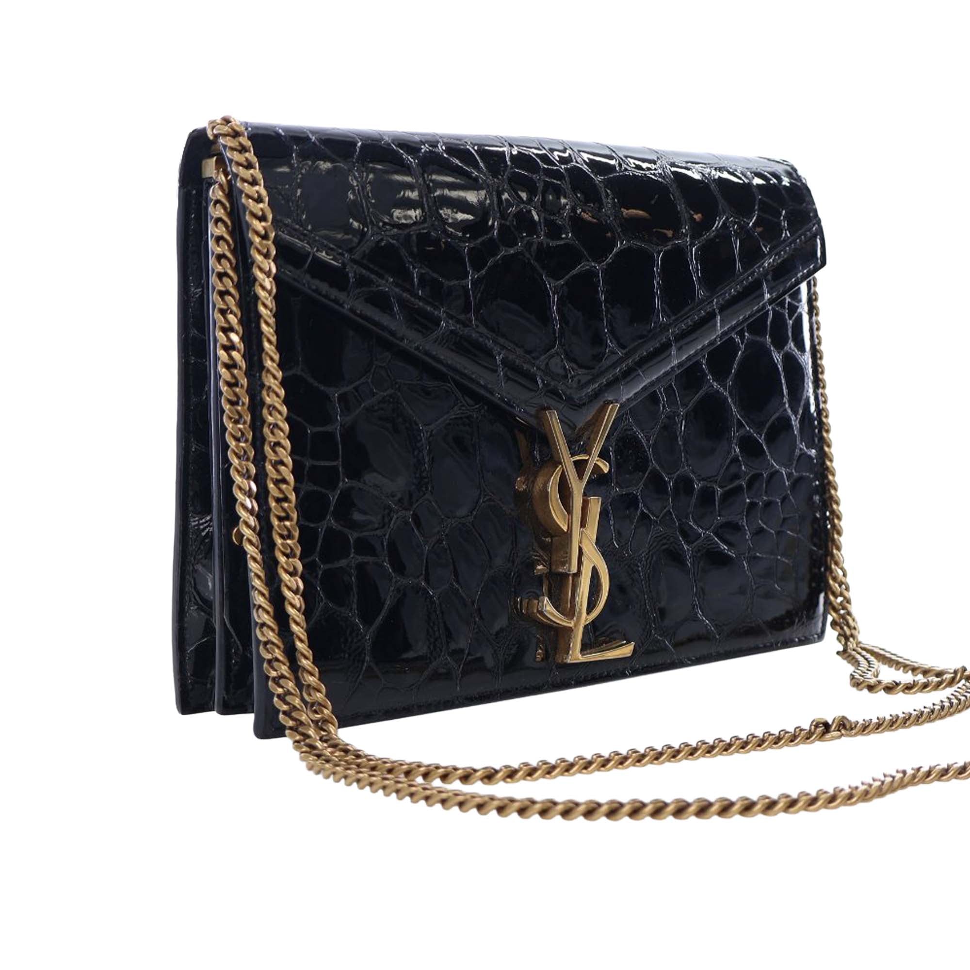 Saint Laurent Shiny Croc Embossed Calfskin Monogram Cassandra Clasp Bag - image 2