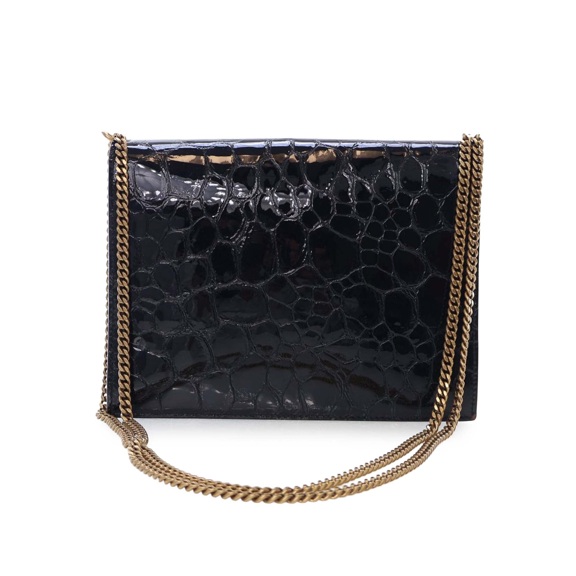 Saint Laurent Shiny Croc Embossed Calfskin Monogram Cassandra Clasp Bag - image 4