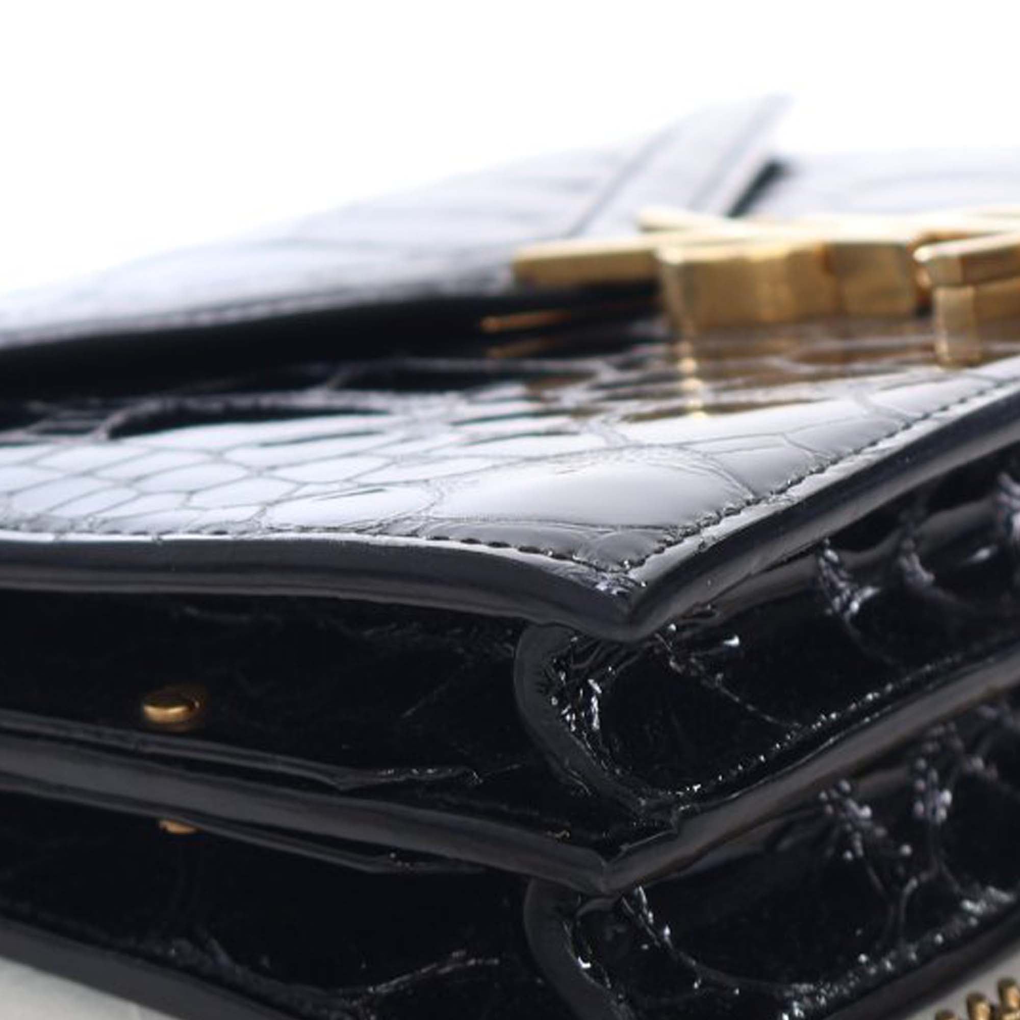 Saint Laurent Shiny Croc Embossed Calfskin Monogram Cassandra Clasp Bag - image 8