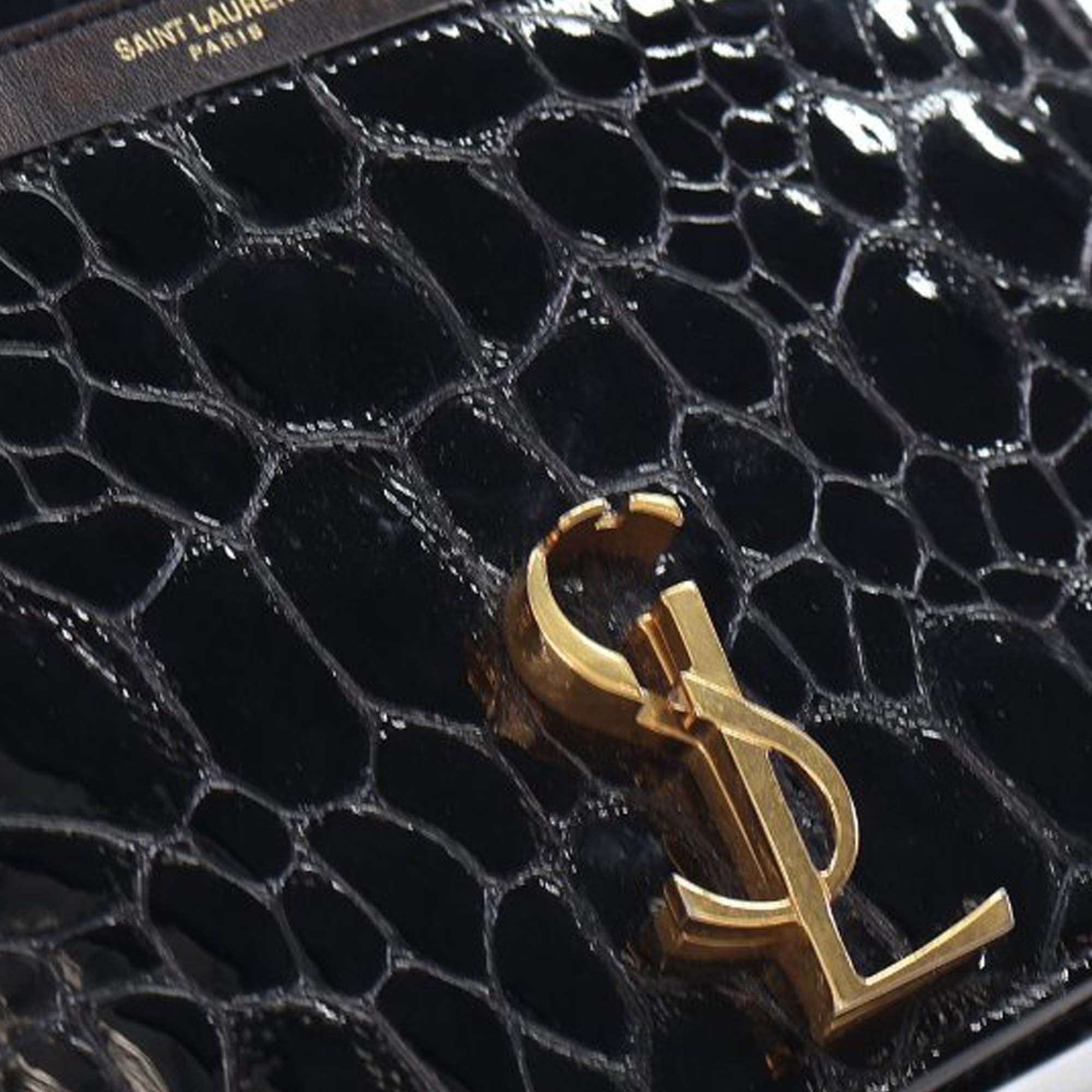 Saint Laurent Shiny Croc Embossed Calfskin Monogram Cassandra Clasp Bag - image 9