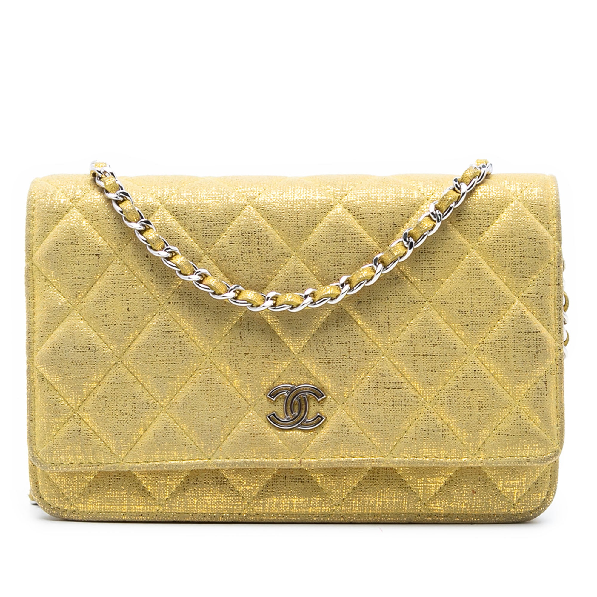 Chanel CC Quilted Metallic Fabric Wallet On Chain - image 1