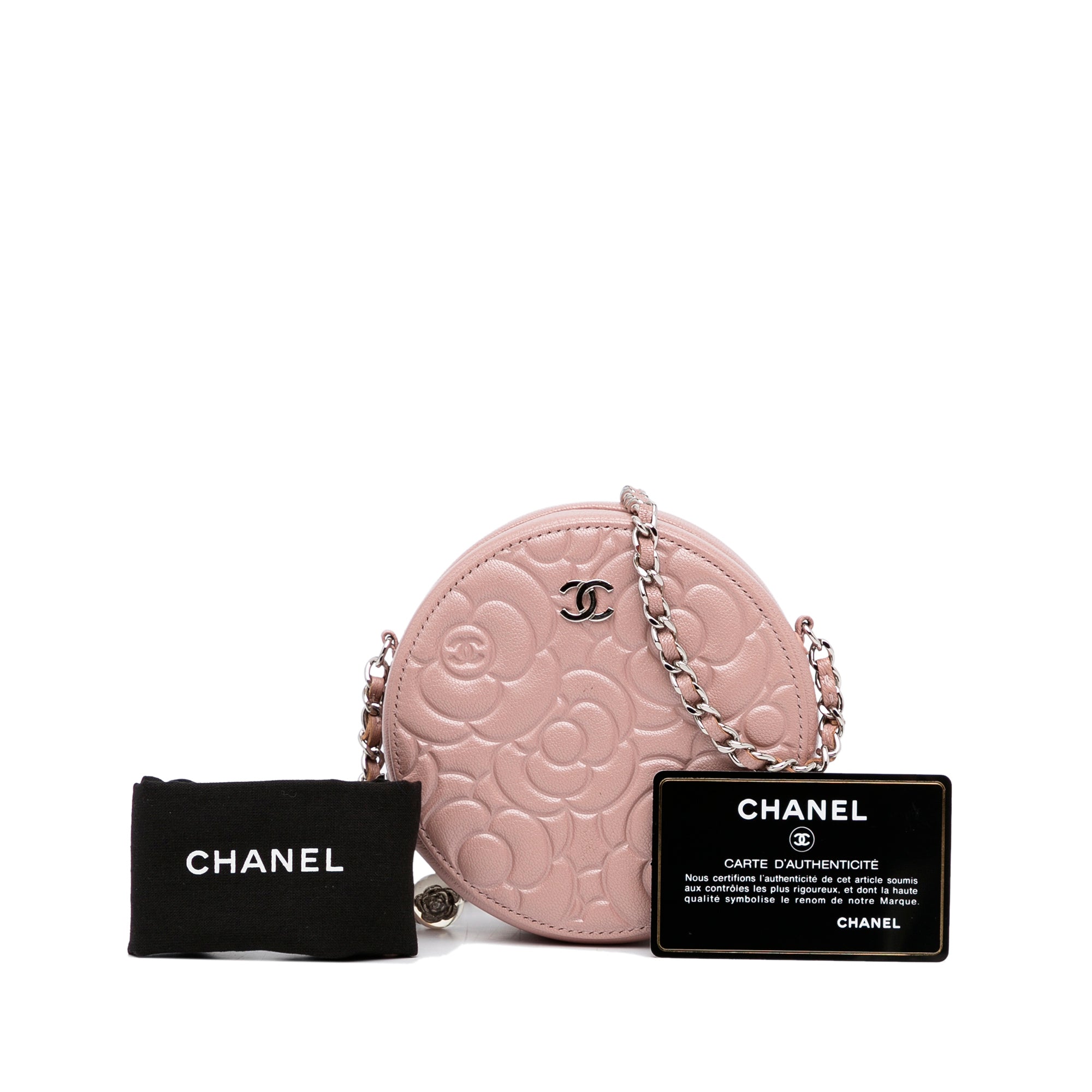Chanel Goatskin Camellia Round Clutch With Chain - image 11