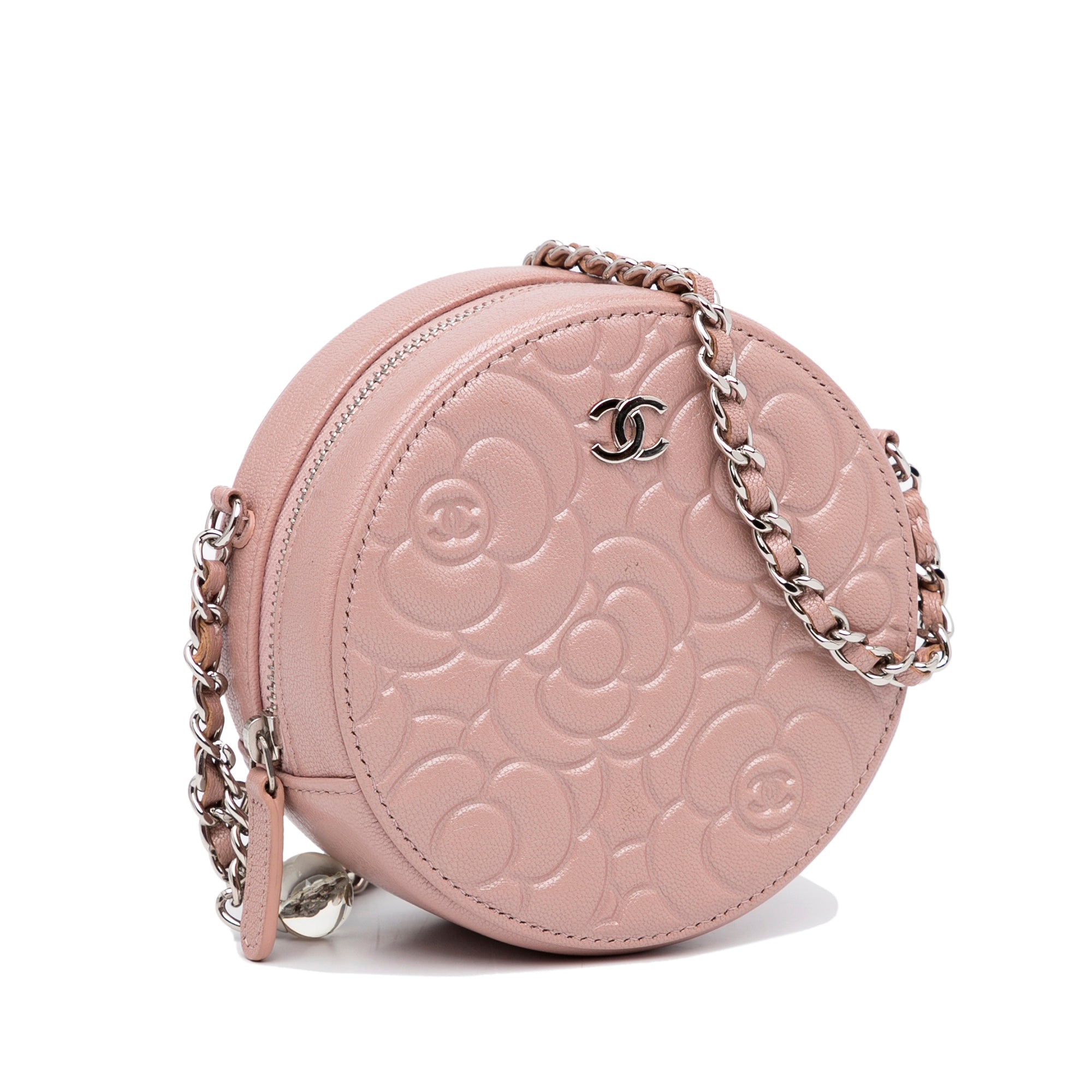 Chanel Goatskin Camellia Round Clutch With Chain - image 2