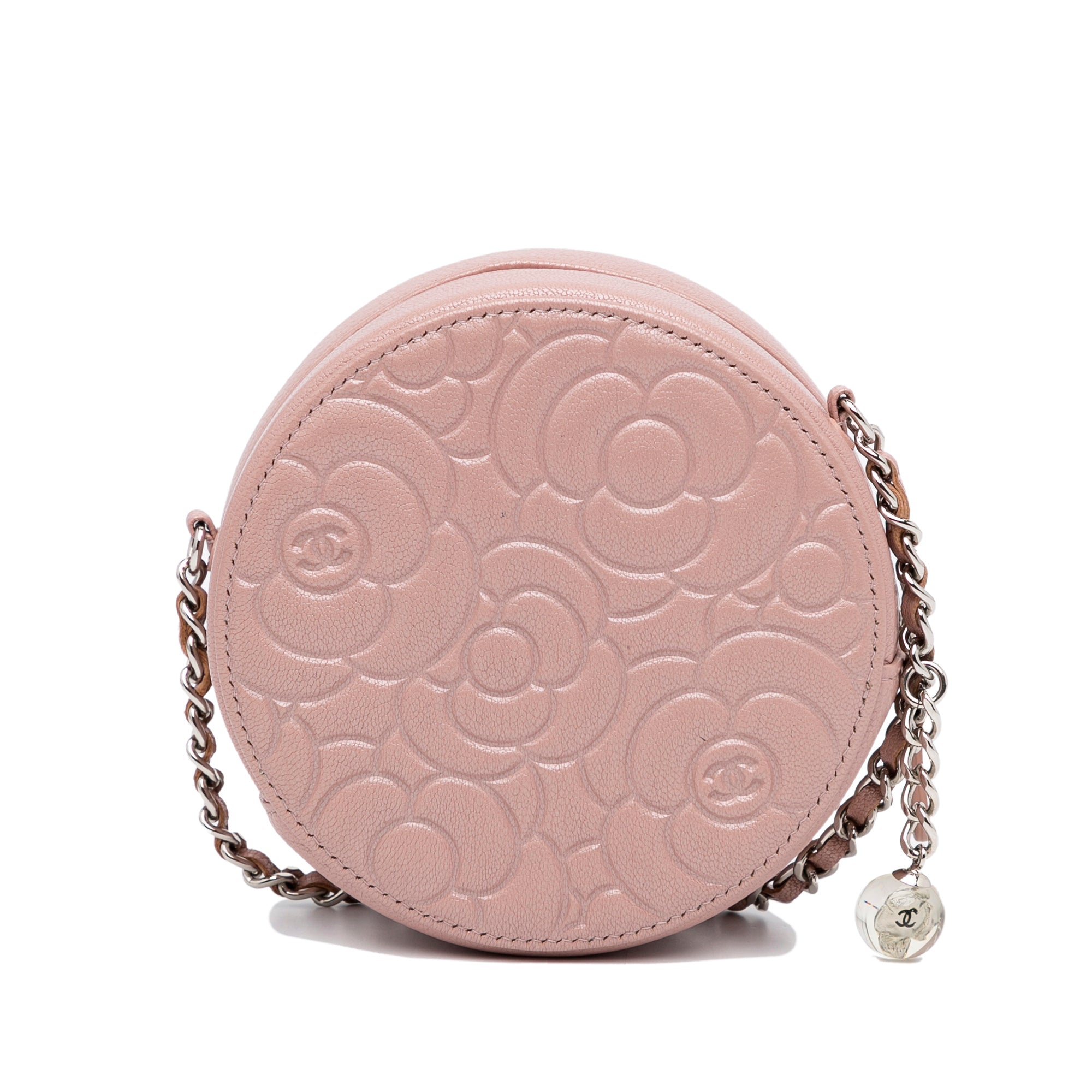 Chanel Goatskin Camellia Round Clutch With Chain - image 3