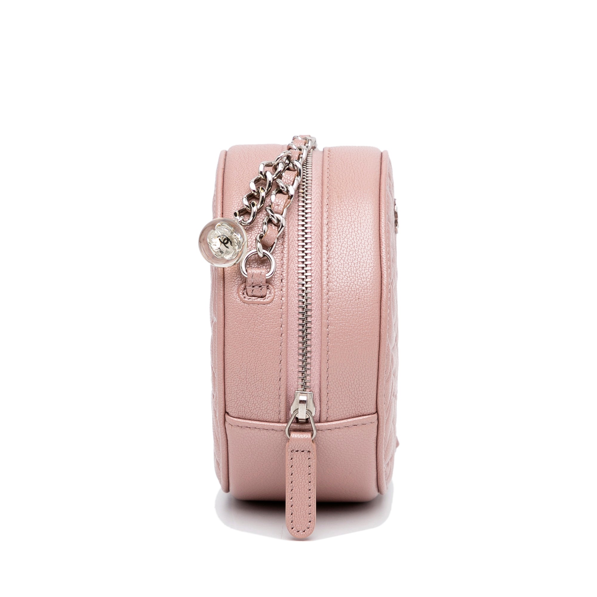 Chanel Goatskin Camellia Round Clutch With Chain - image 4