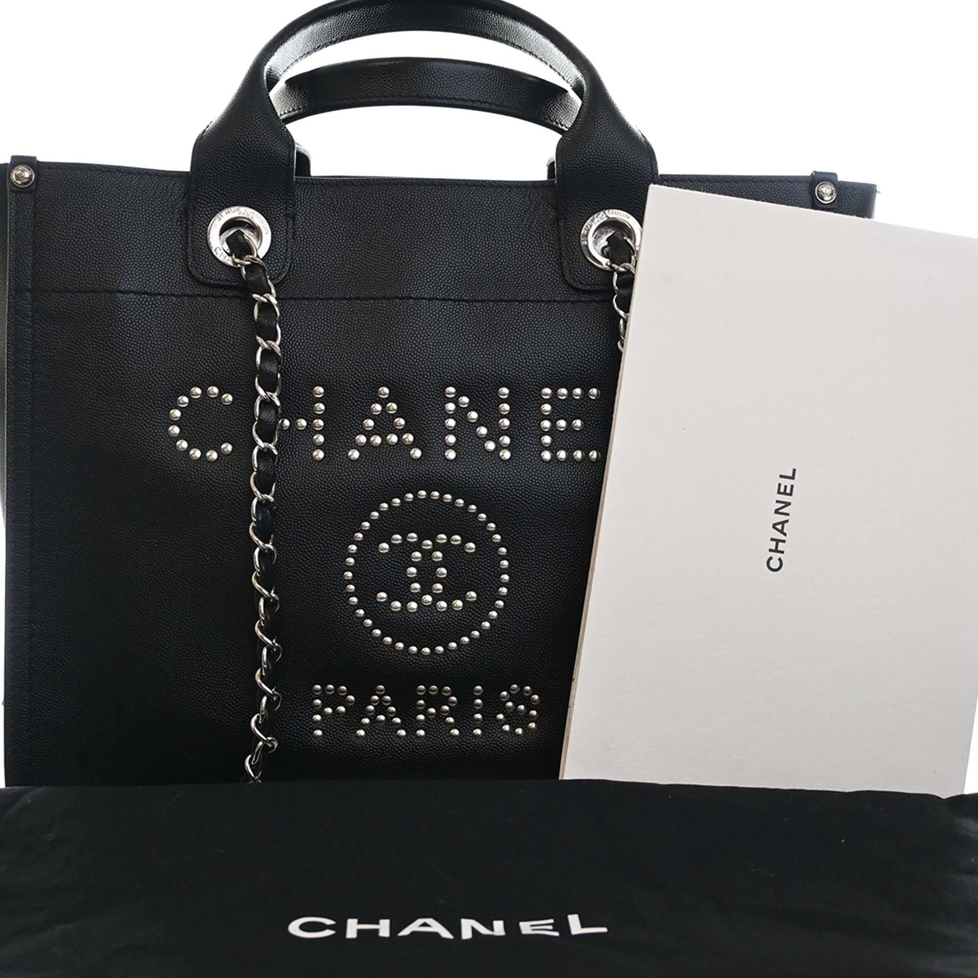 Chanel Small Caviar Studded Deauville Tote - image 13