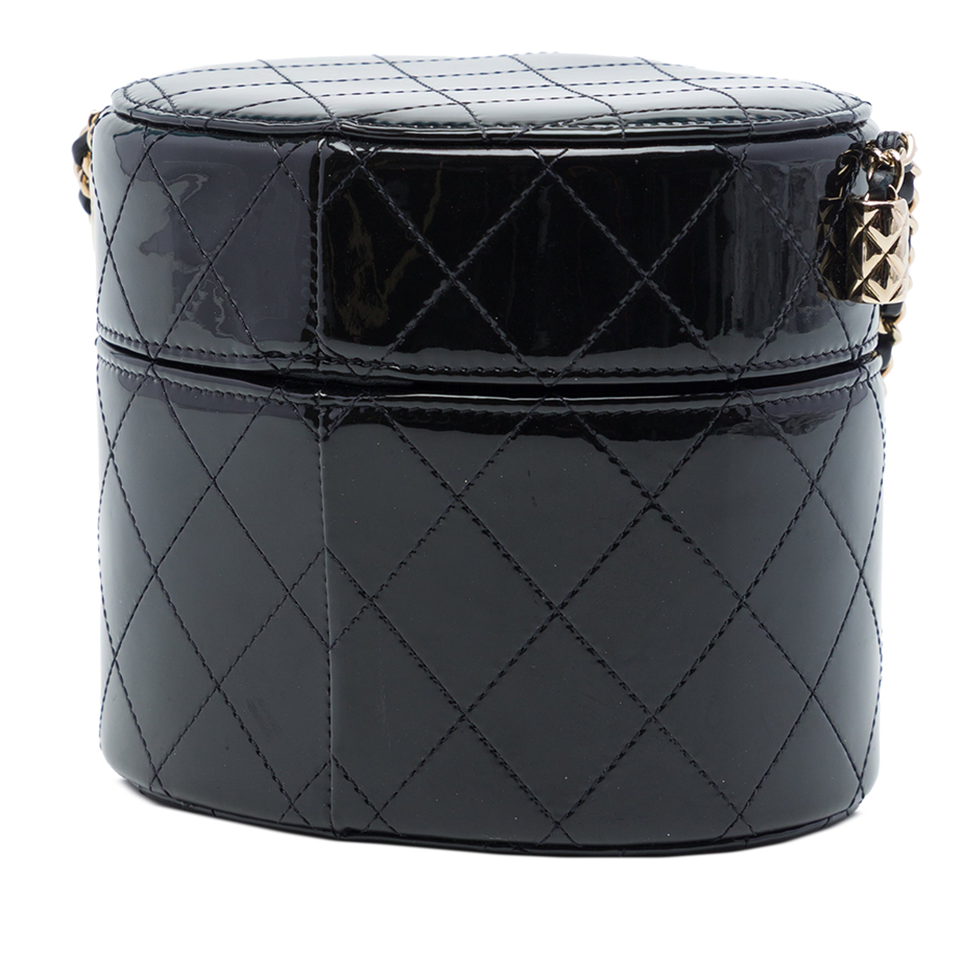 Chanel CC Quilted Patent Round Vanity Clutch With Chain - image 2