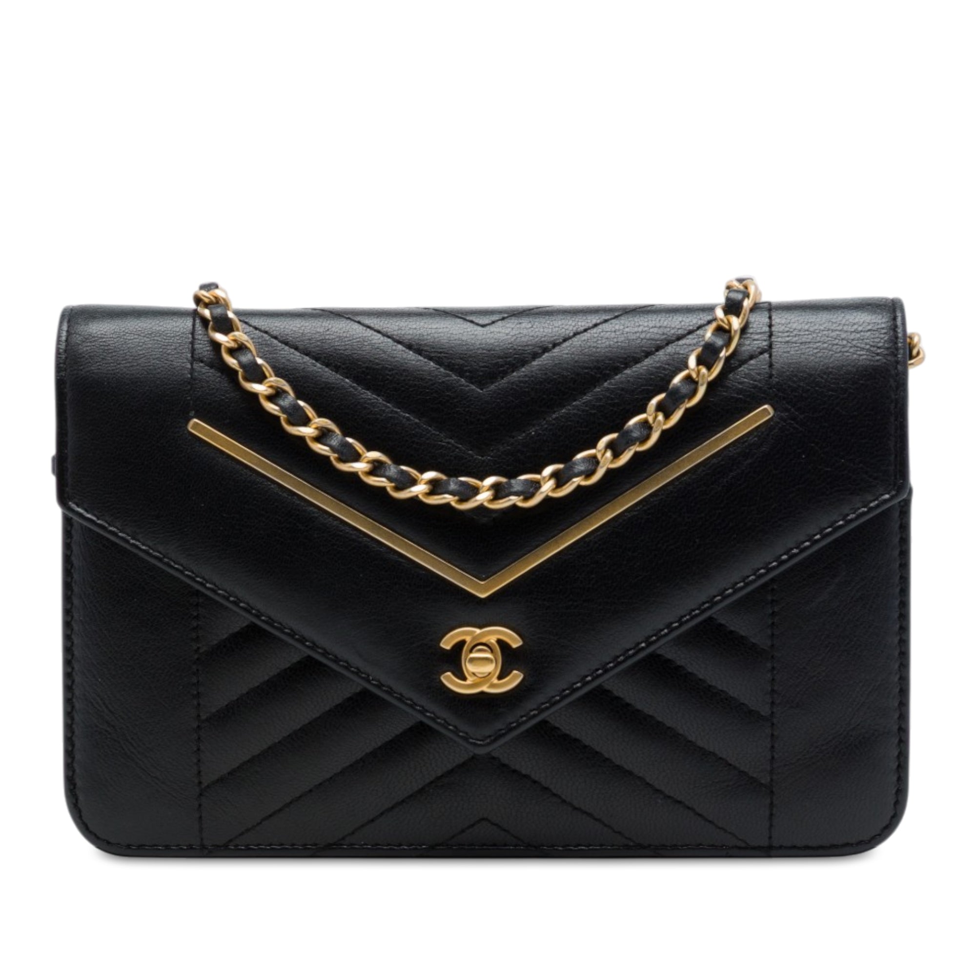 Chanel Reversed Chevron Lambskin Wallet on Chain - image 1