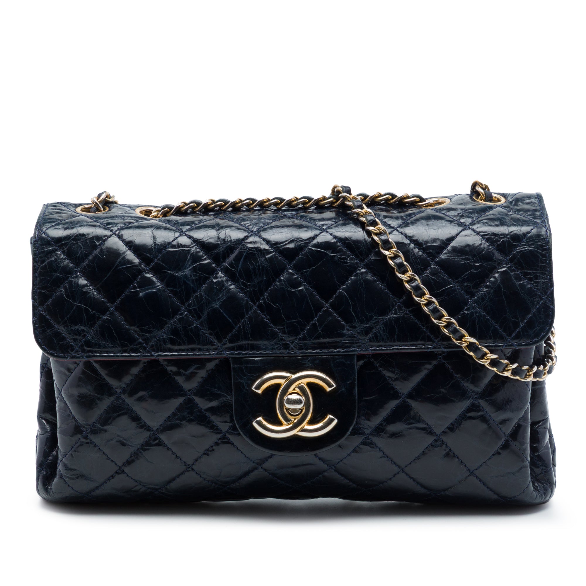Chanel CC Quilted Crackled Glazed Calfskin Accordion Flap - image 1