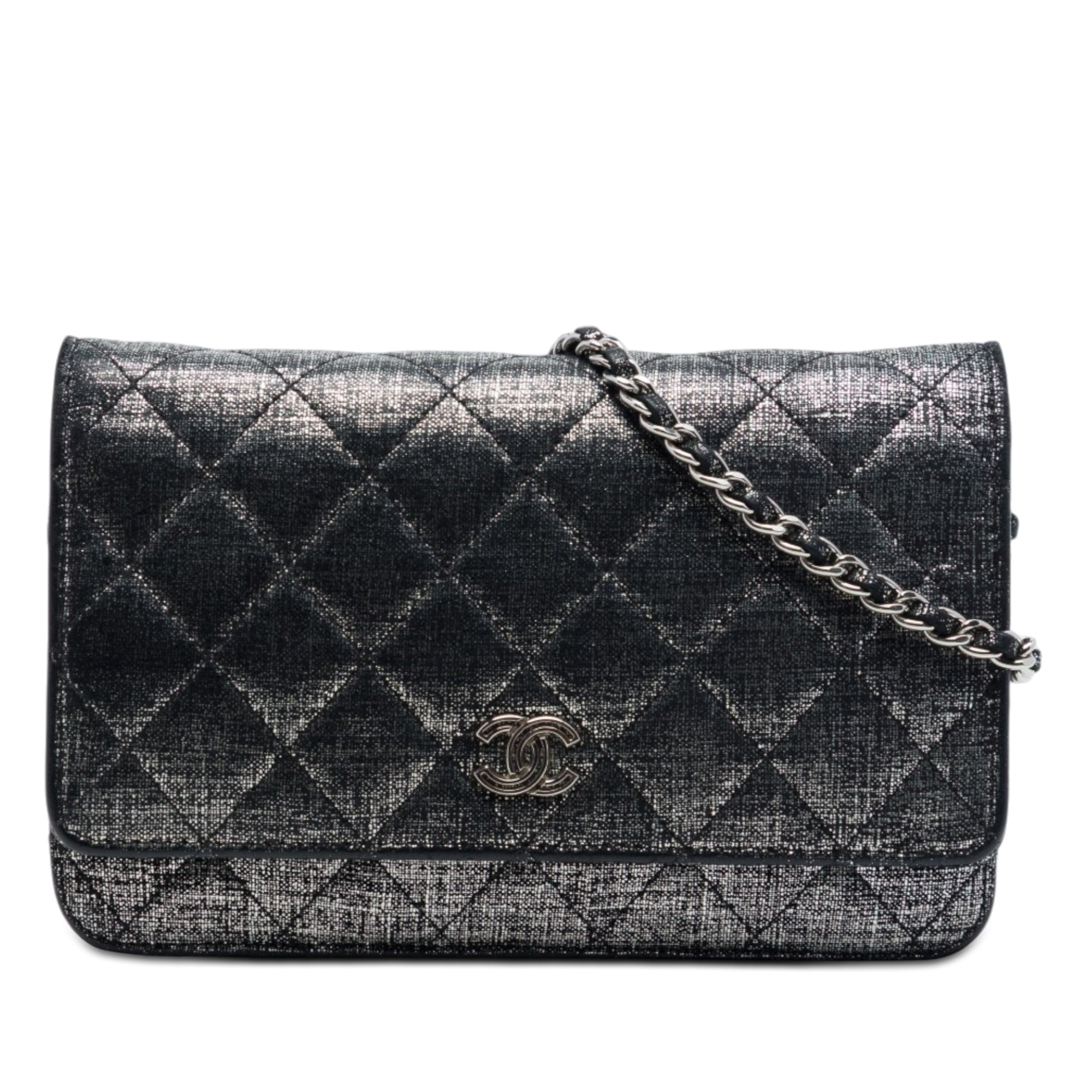 Chanel CC Quilted Metallic Fabric Wallet On Chain - image 1