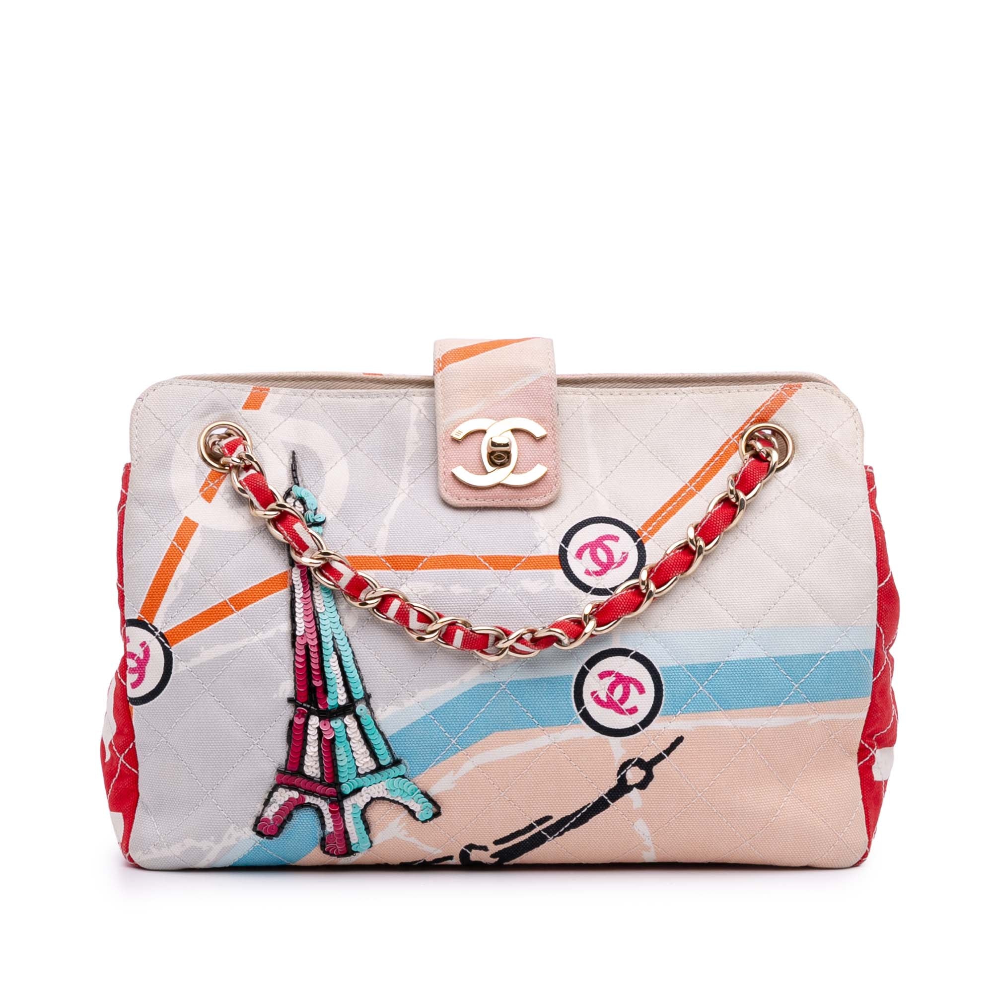 Chanel CC Printed Canvas Eiffel Tower Shoulder Bag - image 1