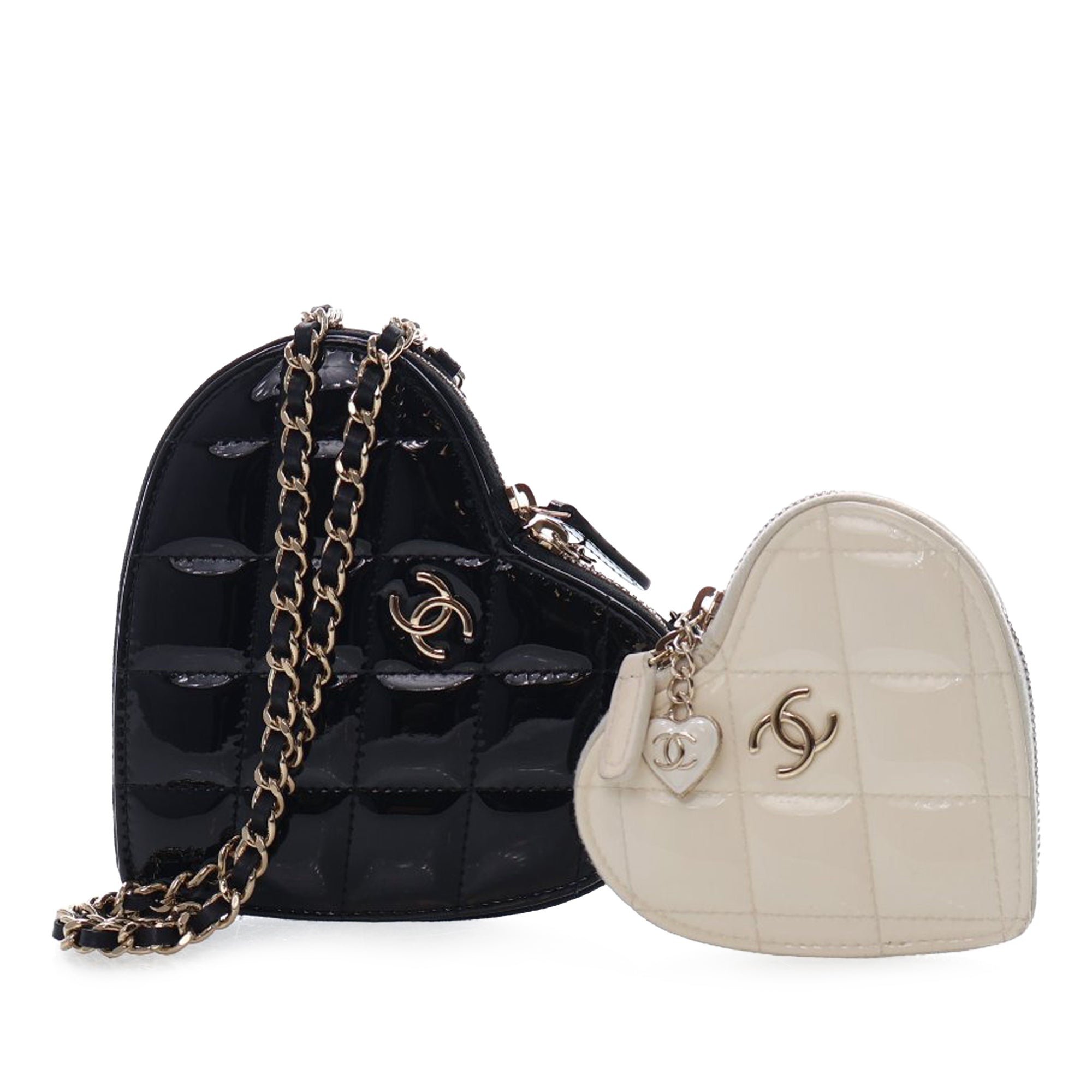 Chanel Quilted Patent Duo Heart Clutch with Chain - image 1