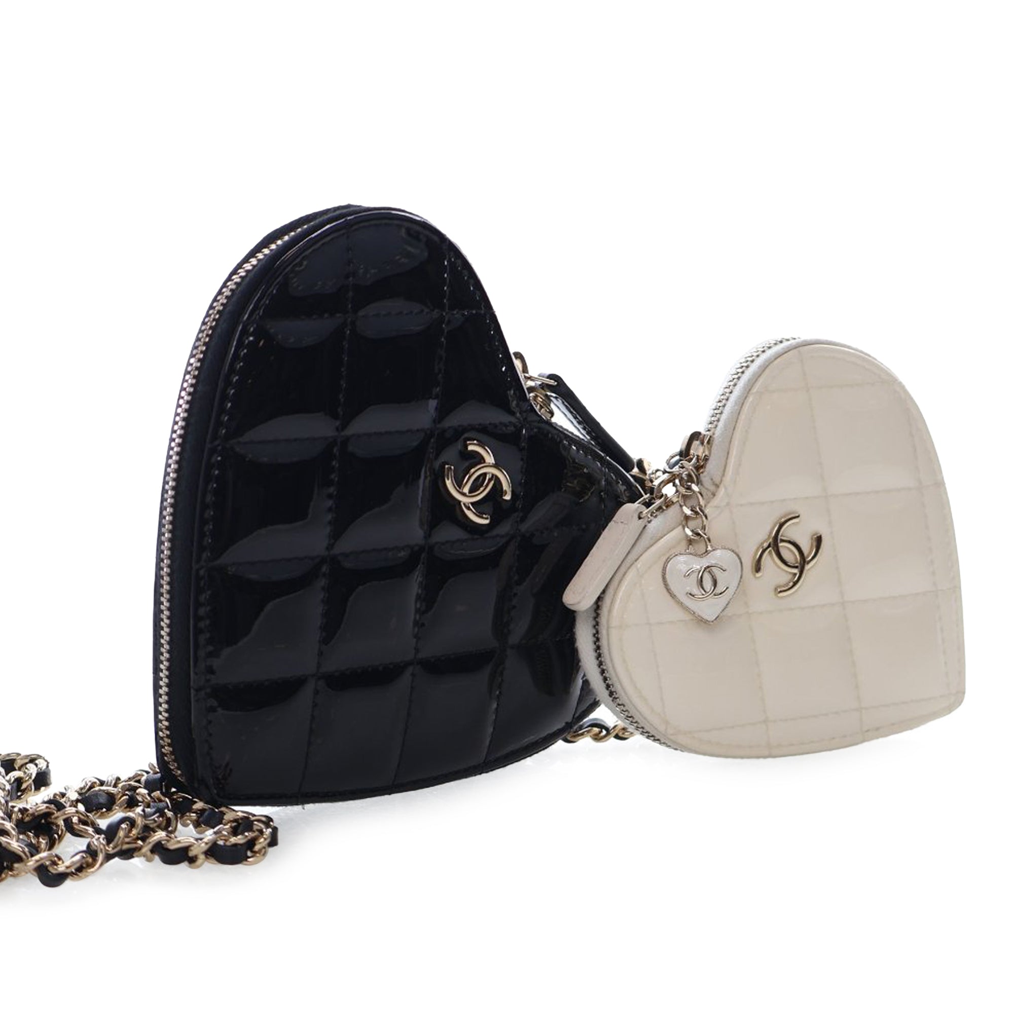 Chanel Quilted Patent Duo Heart Clutch with Chain - image 10