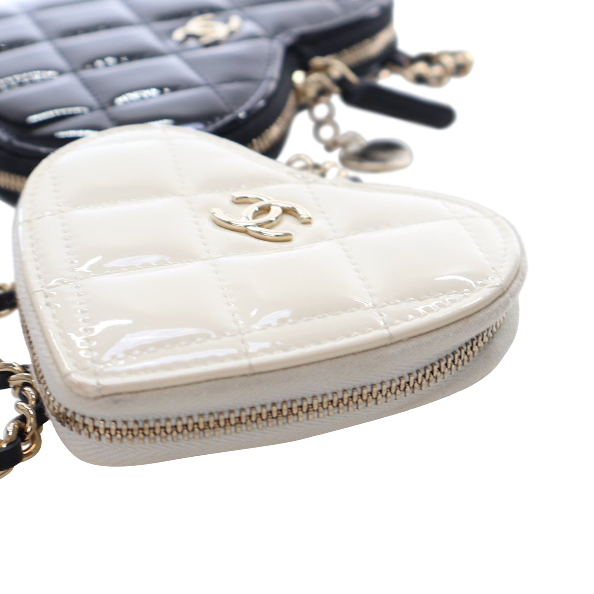 Chanel Quilted Patent Duo Heart Clutch with Chain - image 12