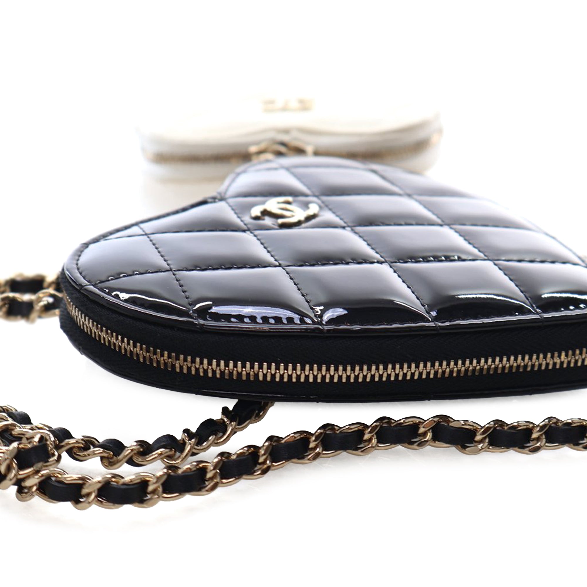 Chanel Quilted Patent Duo Heart Clutch with Chain - image 13