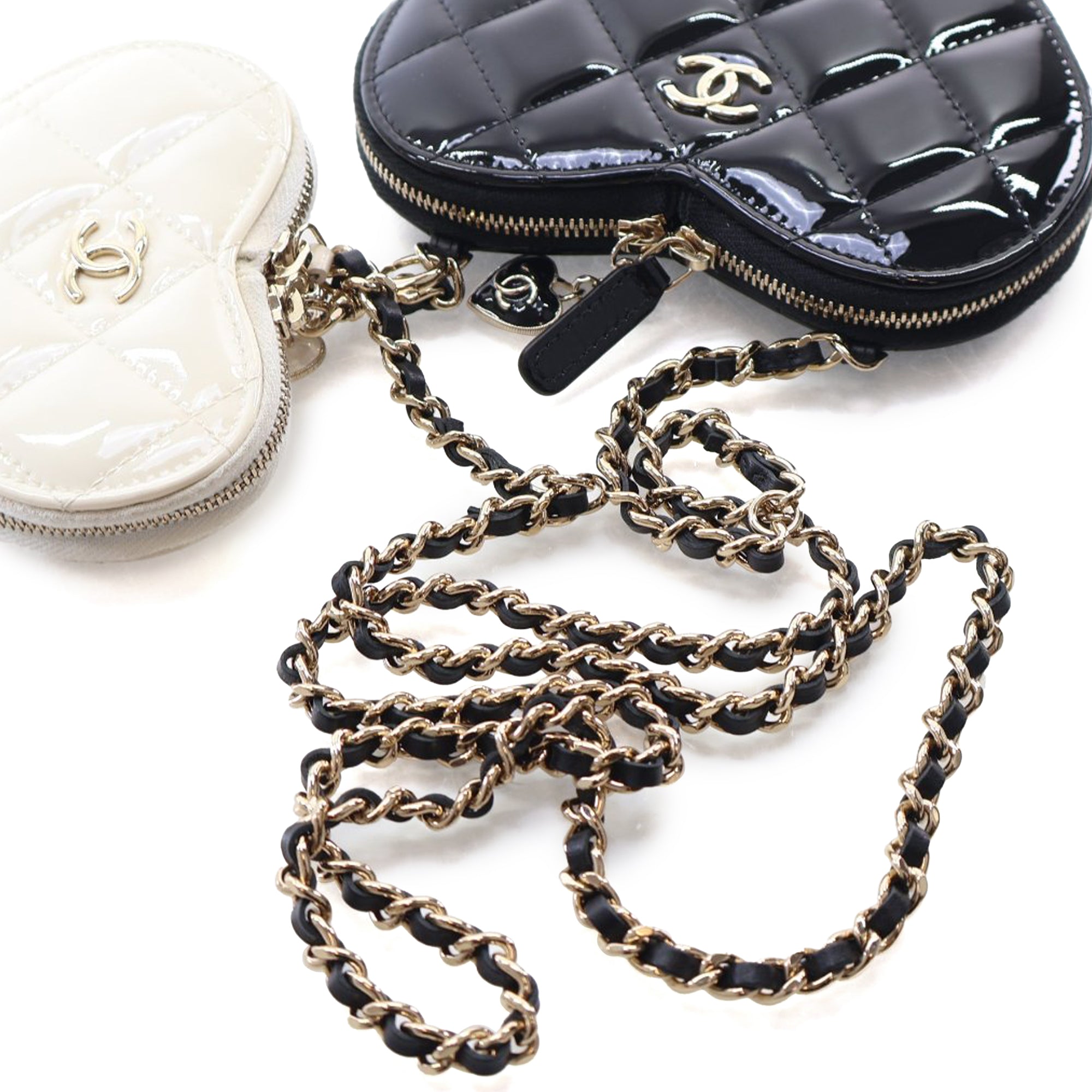 Chanel Quilted Patent Duo Heart Clutch with Chain - image 14