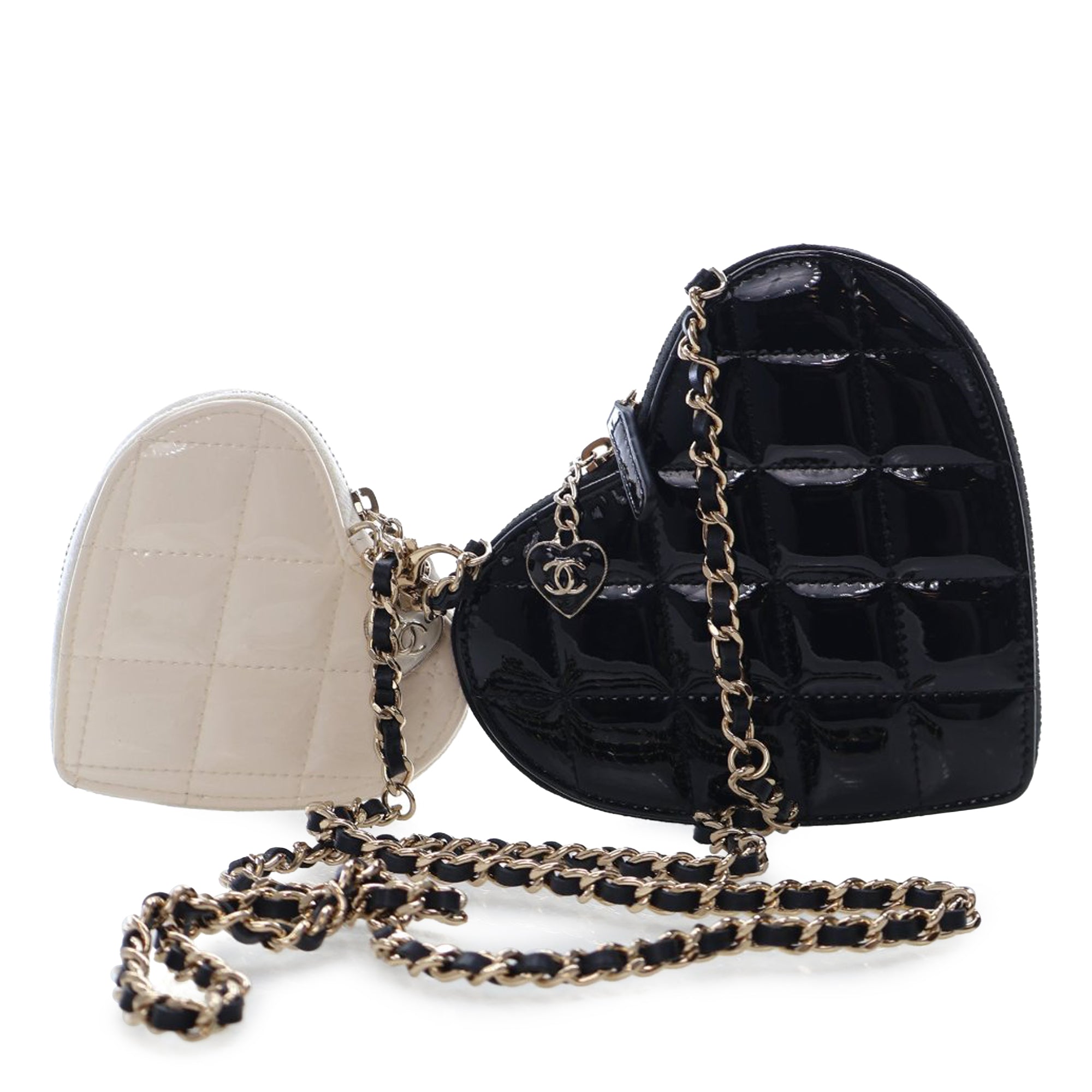 Chanel Quilted Patent Duo Heart Clutch with Chain - image 2
