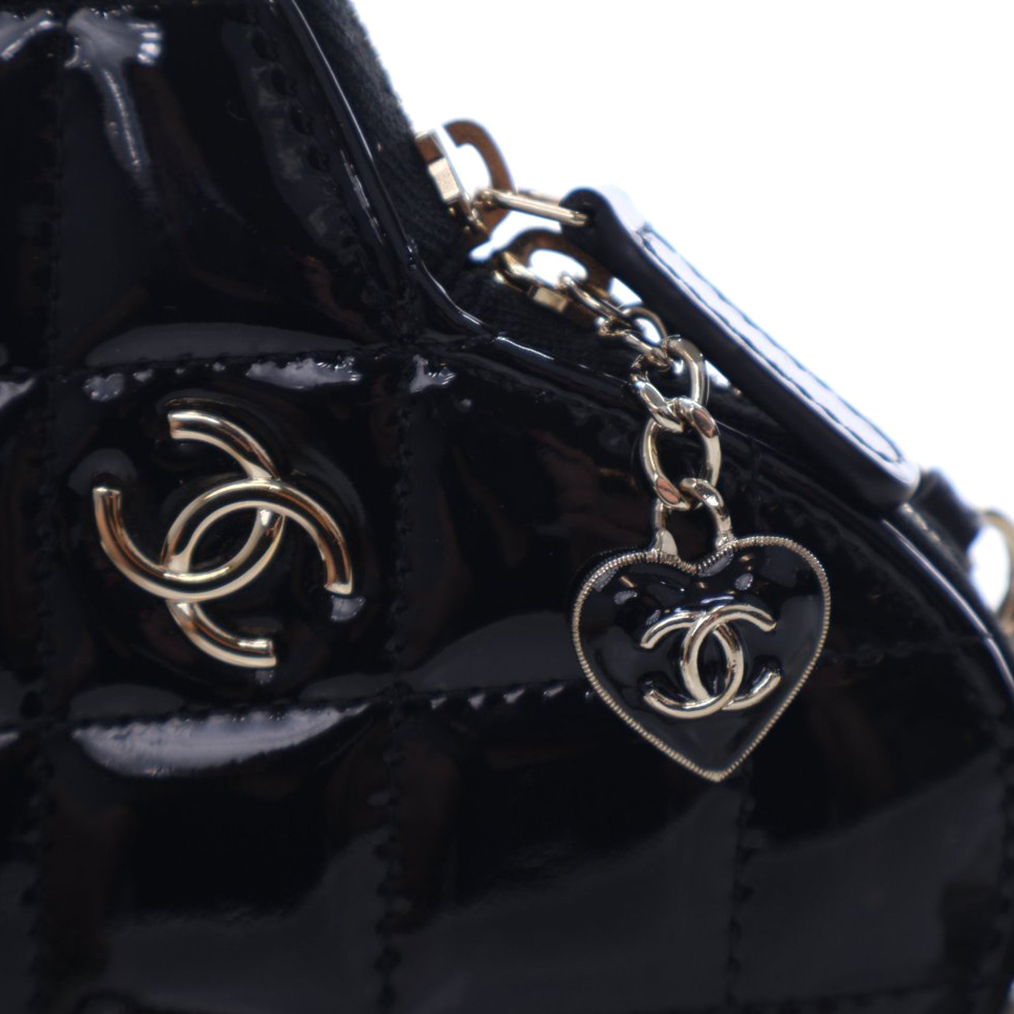 Chanel Quilted Patent Duo Heart Clutch with Chain - image 7