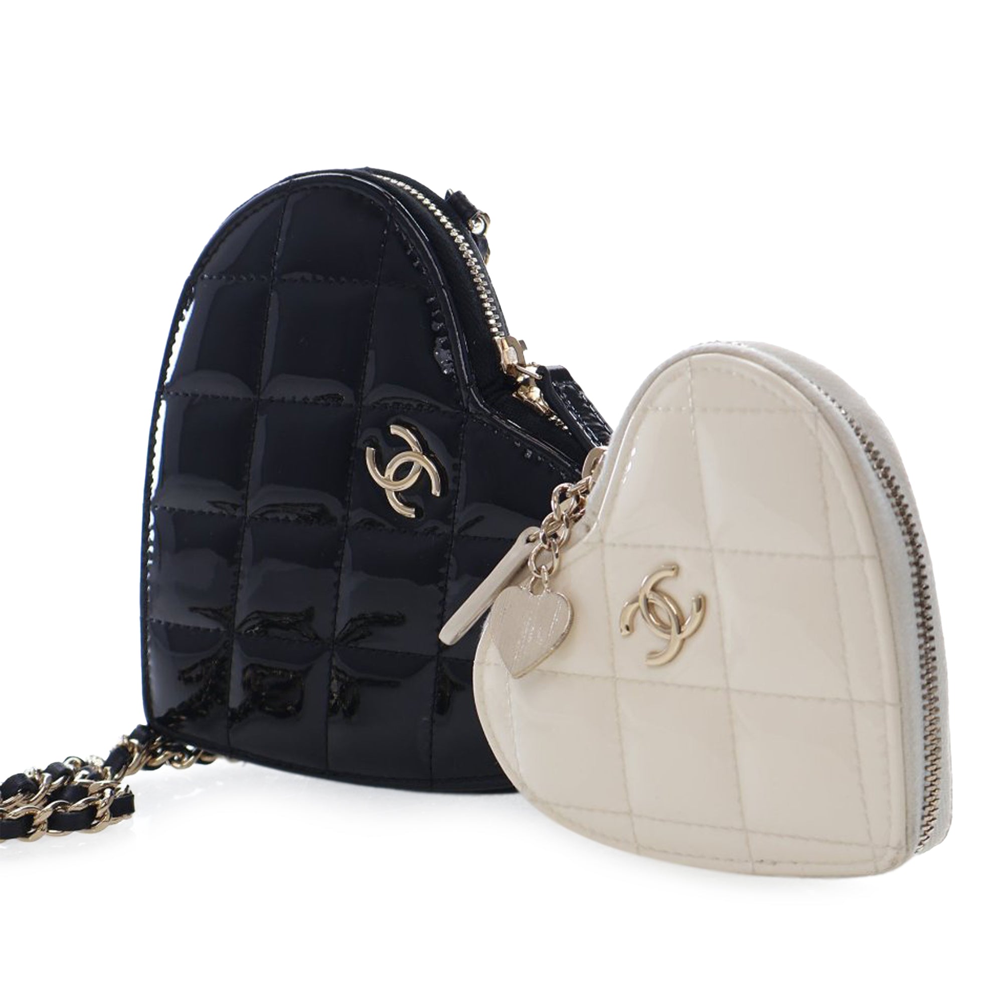 Chanel Quilted Patent Duo Heart Clutch with Chain - image 9