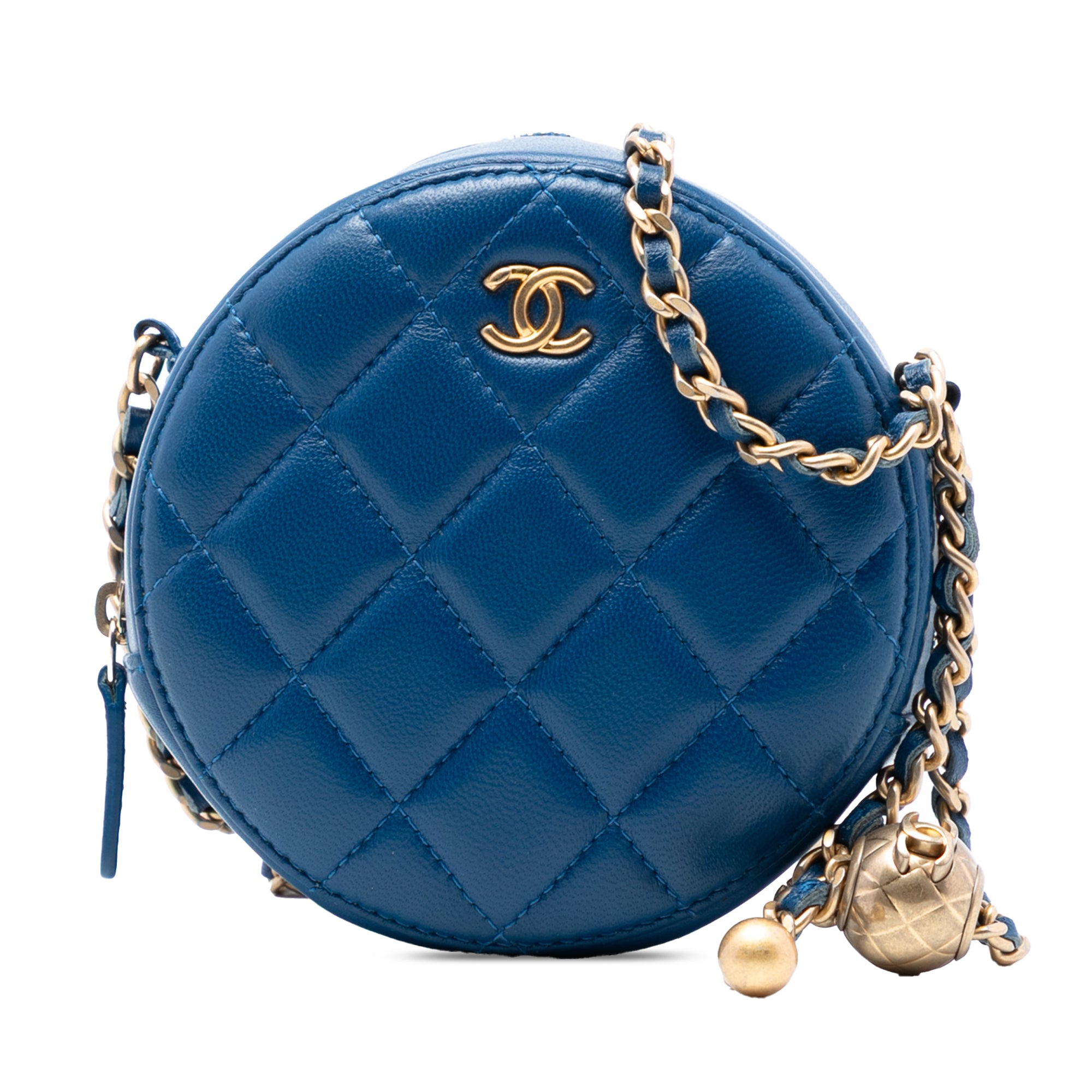 Chanel CC Quilted Lambskin Pearl Crush Round Clutch with Chain - image 1