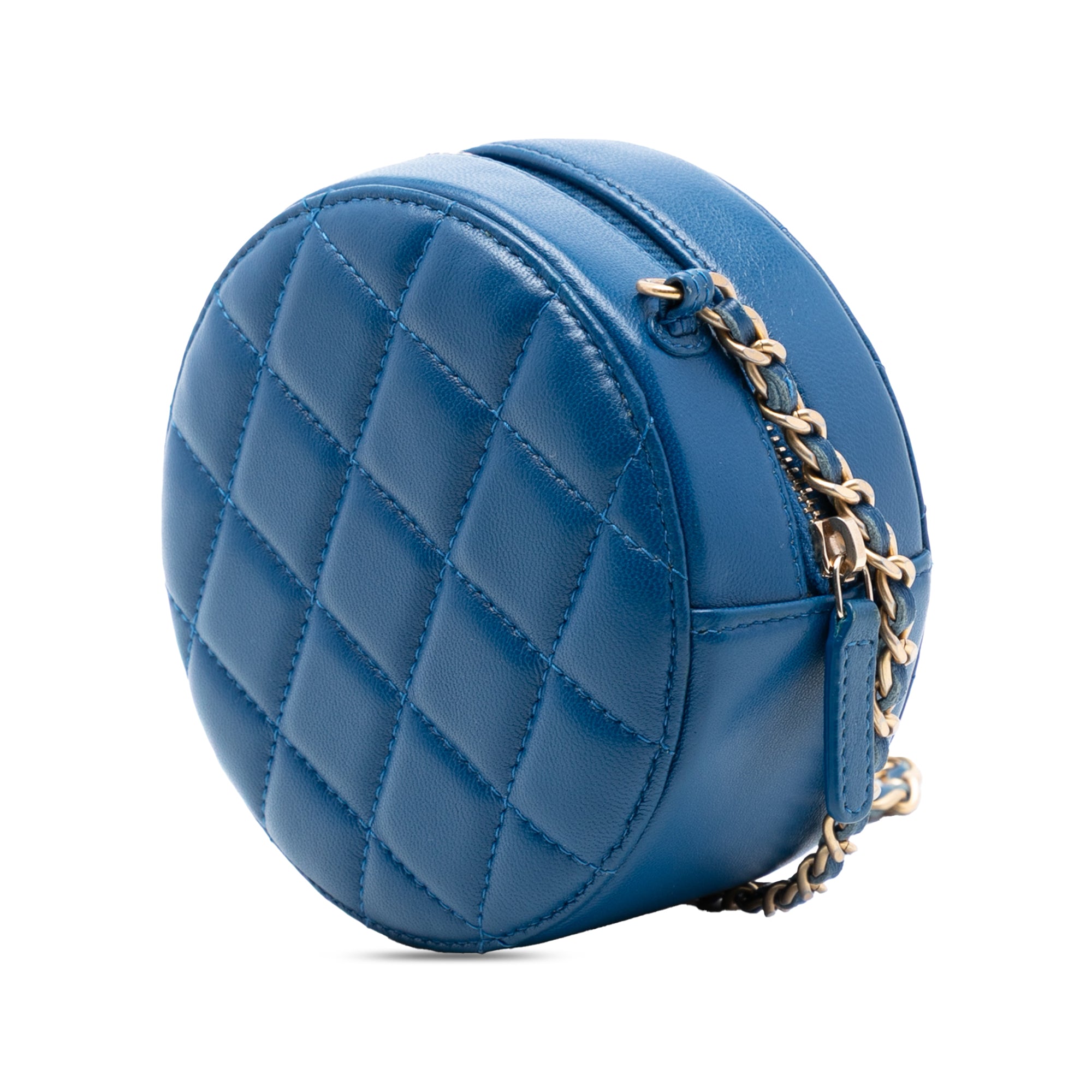 Chanel CC Quilted Lambskin Pearl Crush Round Clutch with Chain - image 2