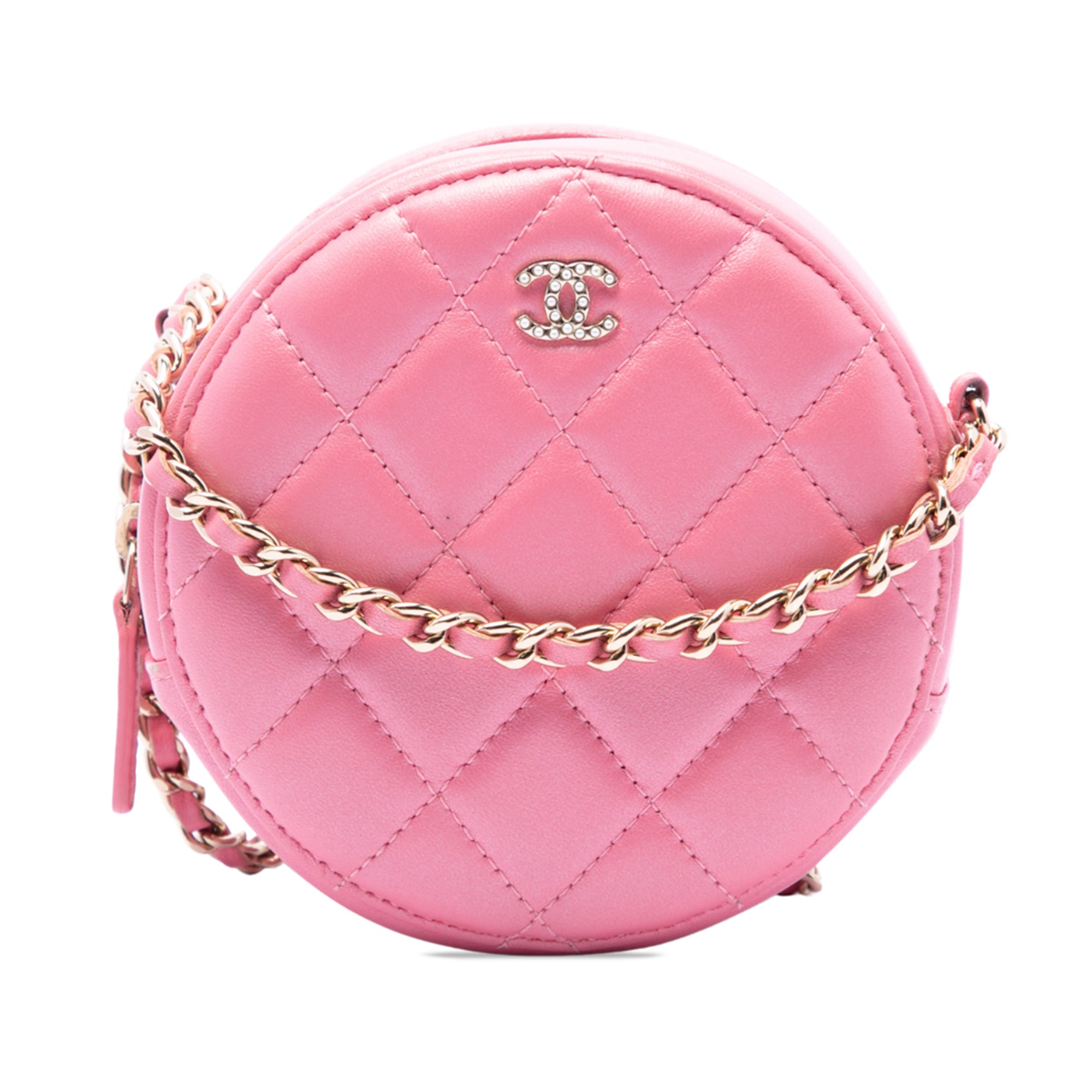 Chanel Quilted Lambskin Round Pearl Clutch with Chain - image 1