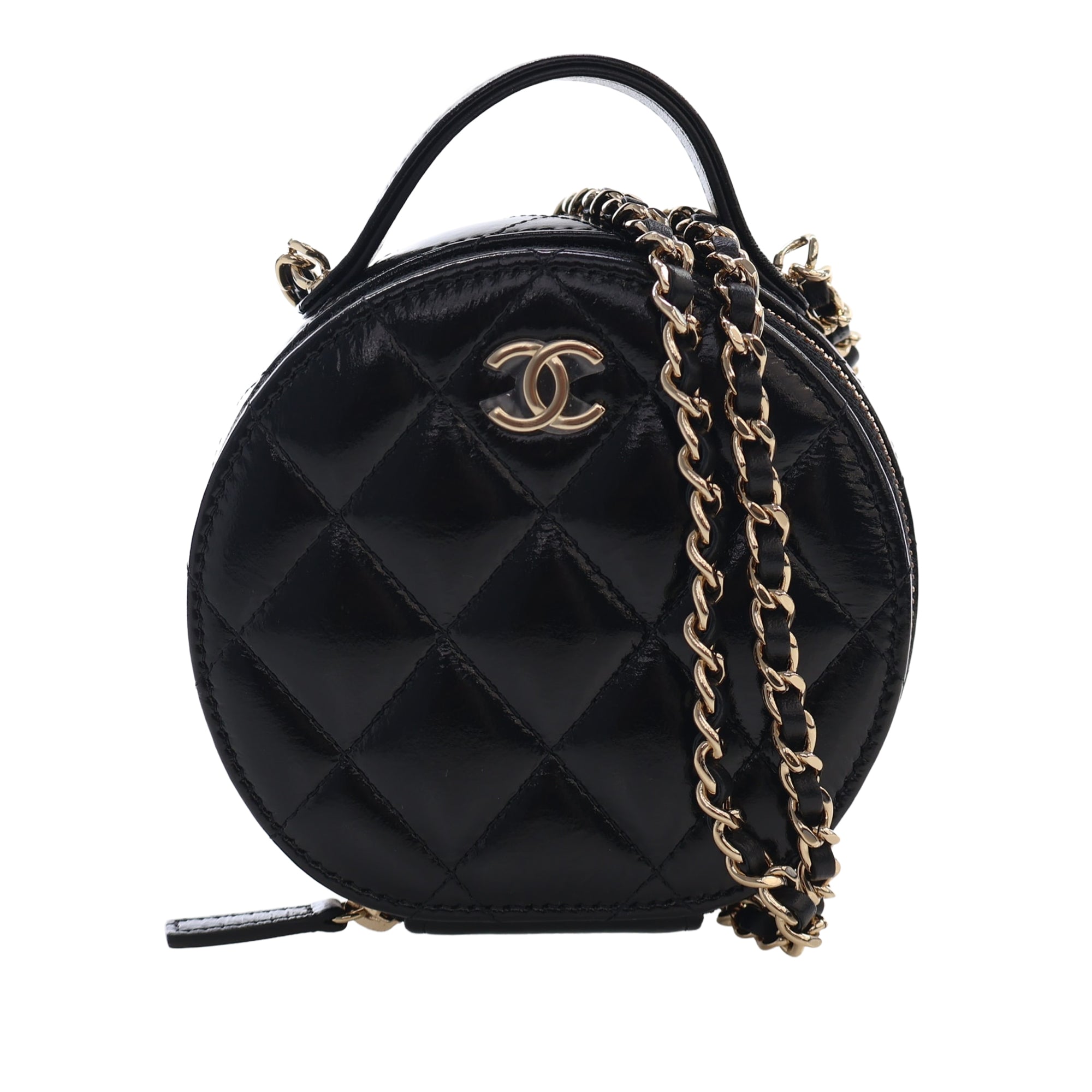 Chanel Quilted Glazed Lambskin Handle With Care Round Vanity Case with Chain - image 1