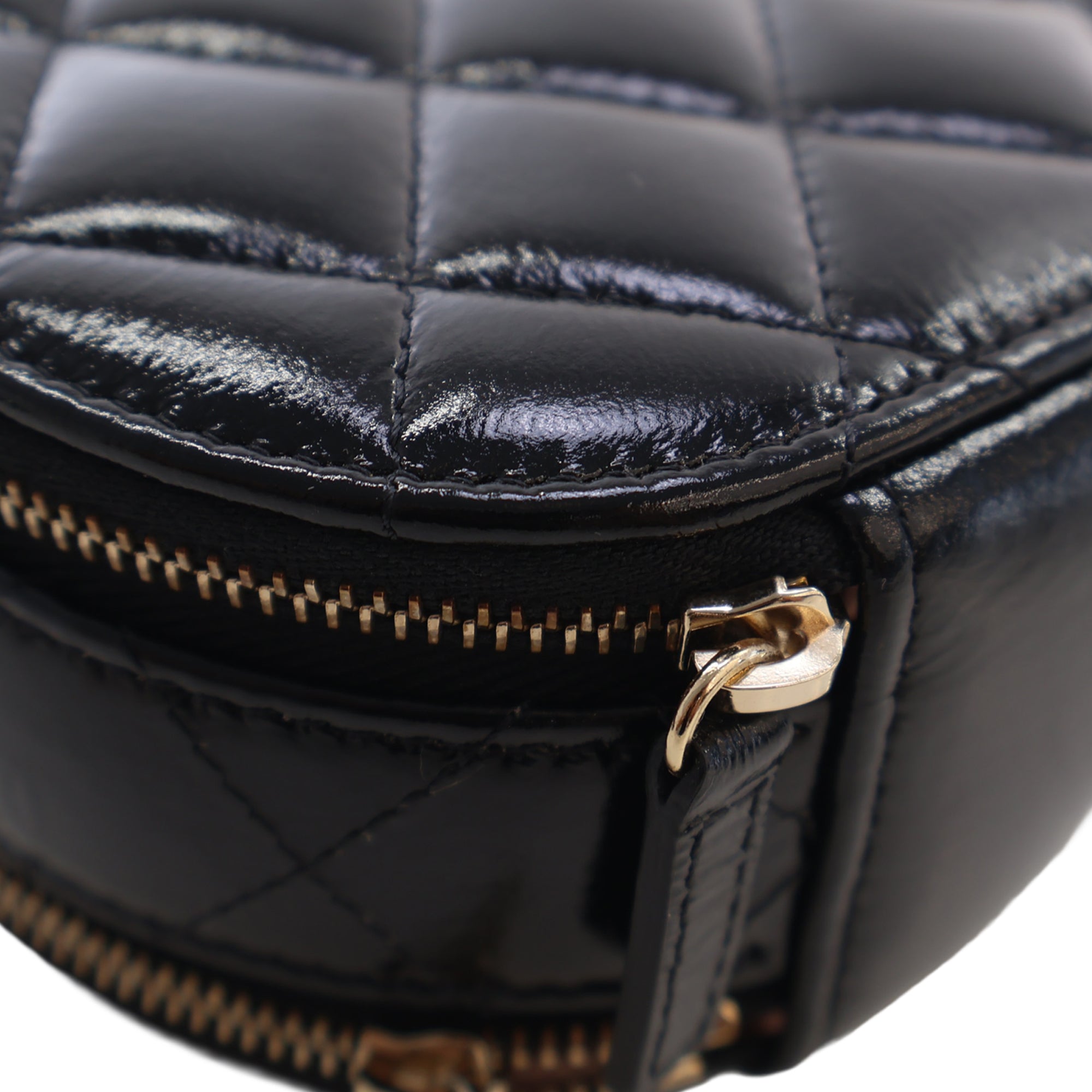 Chanel Quilted Glazed Lambskin Handle With Care Round Vanity Case with Chain - image 11