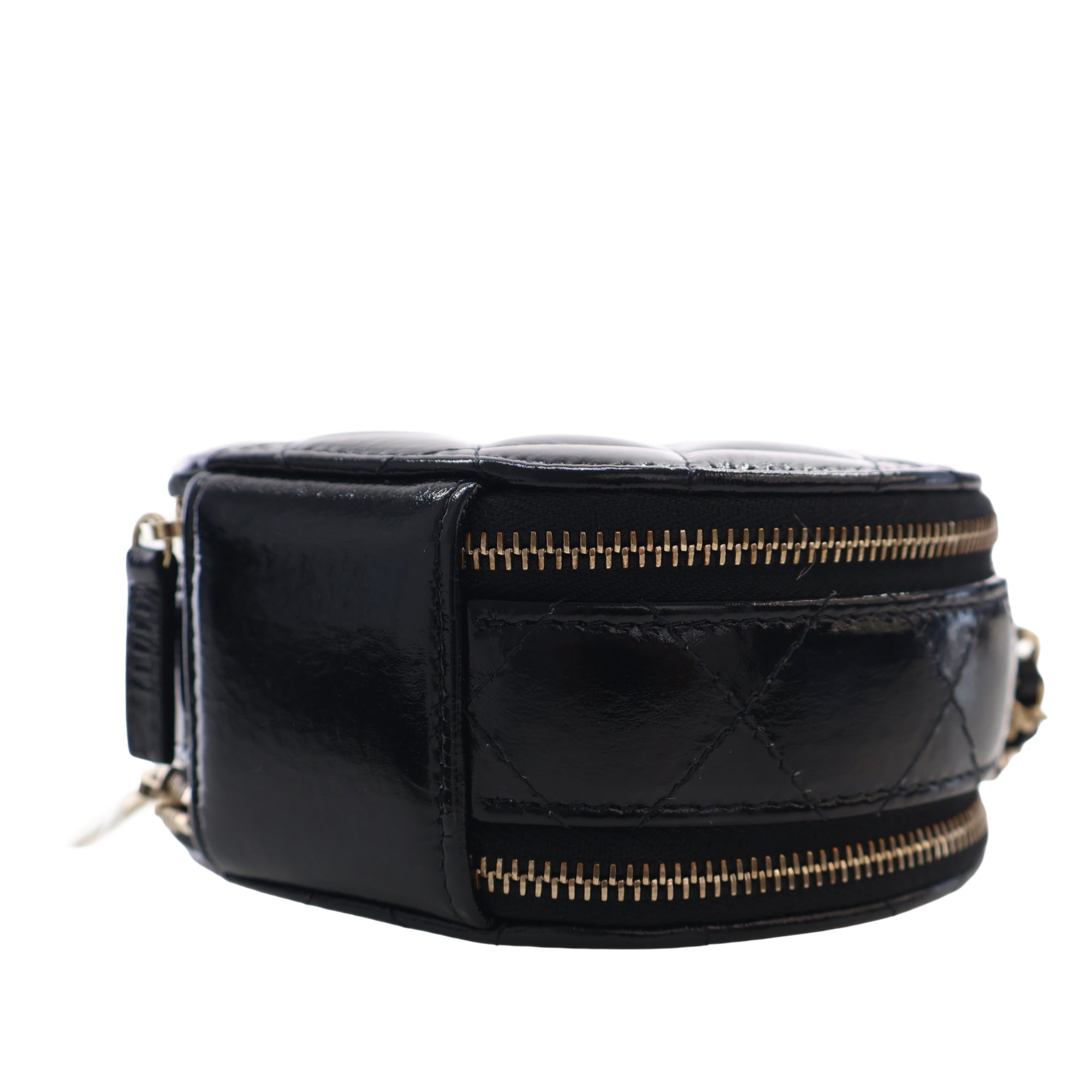 Chanel Quilted Glazed Lambskin Handle With Care Round Vanity Case with Chain - image 12