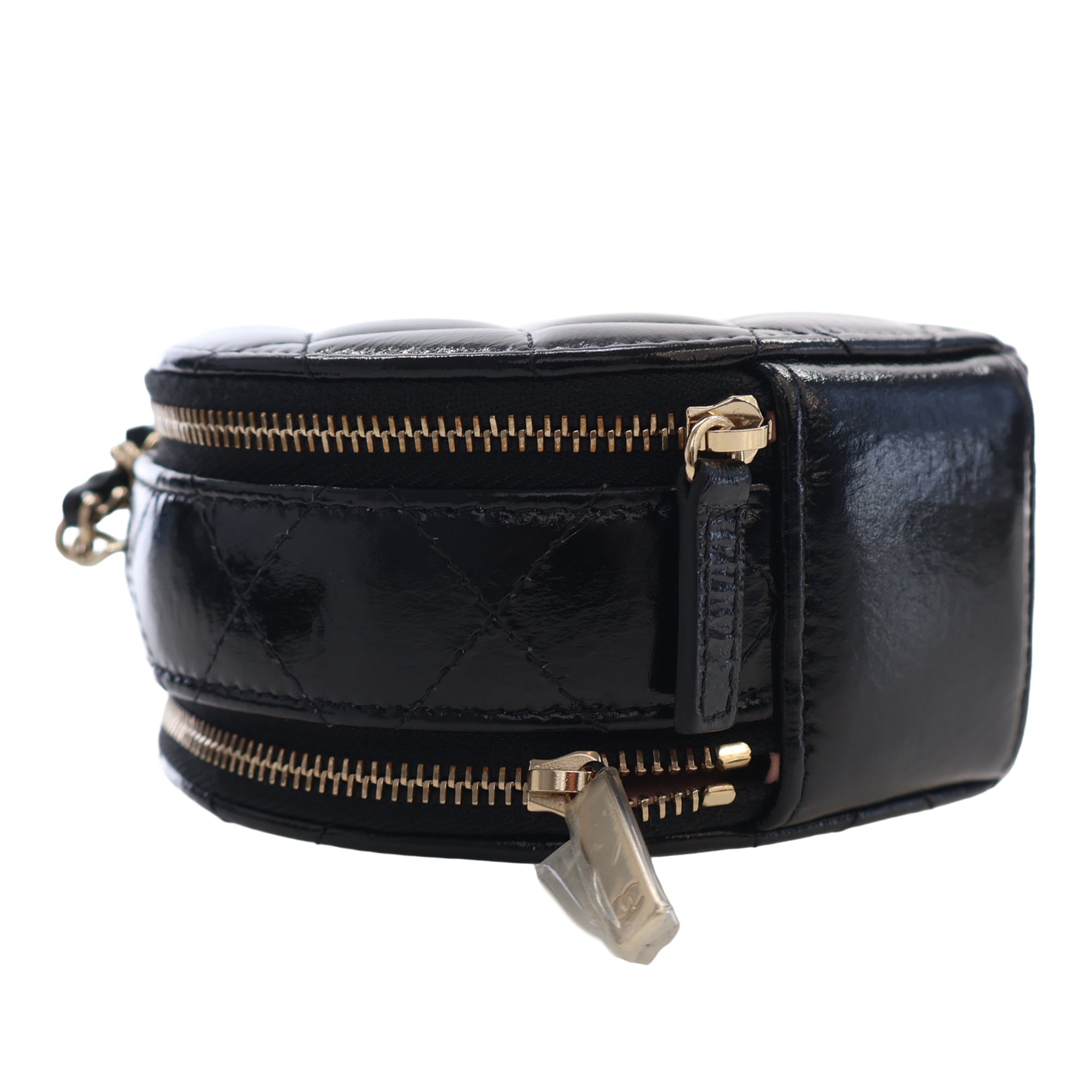 Chanel Quilted Glazed Lambskin Handle With Care Round Vanity Case with Chain - image 13