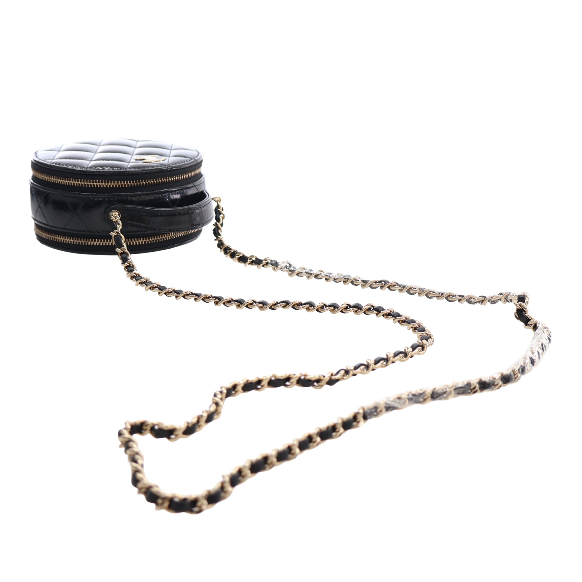 Chanel Quilted Glazed Lambskin Handle With Care Round Vanity Case with Chain - image 14