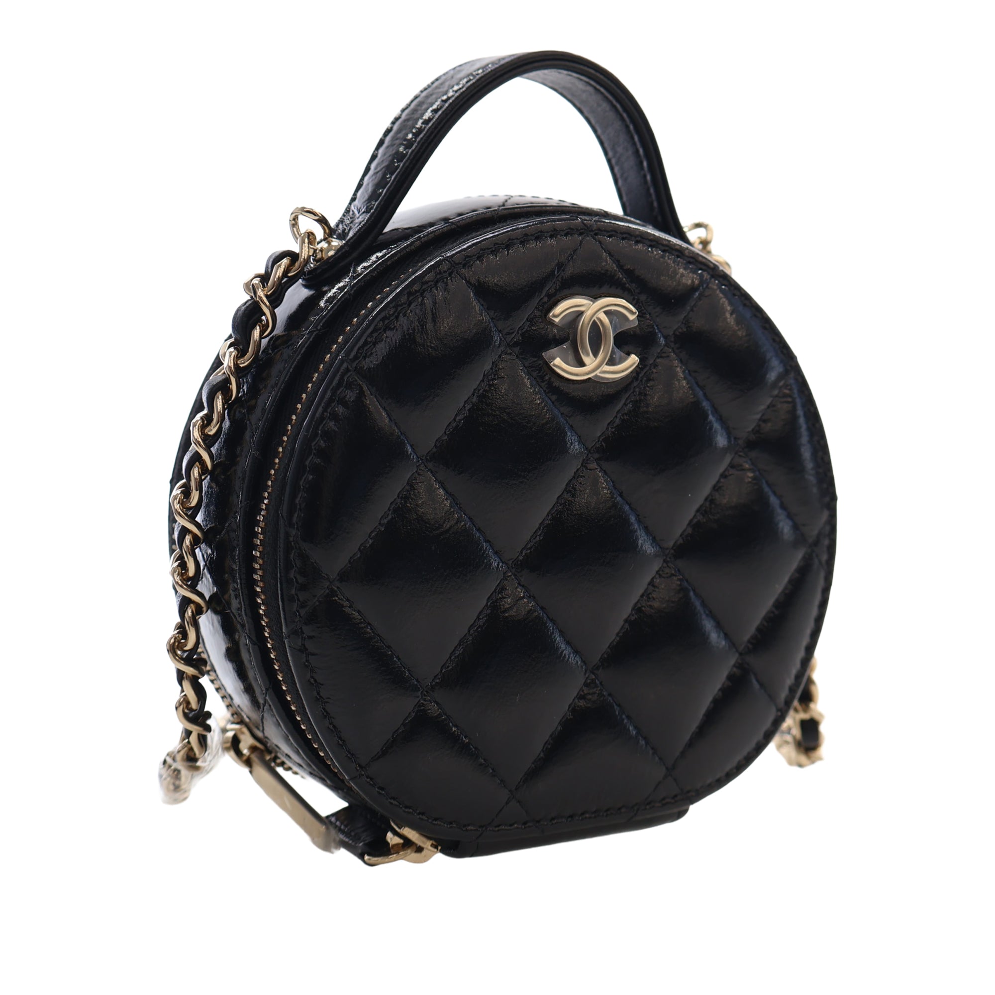 Chanel Quilted Glazed Lambskin Handle With Care Round Vanity Case with Chain - image 2