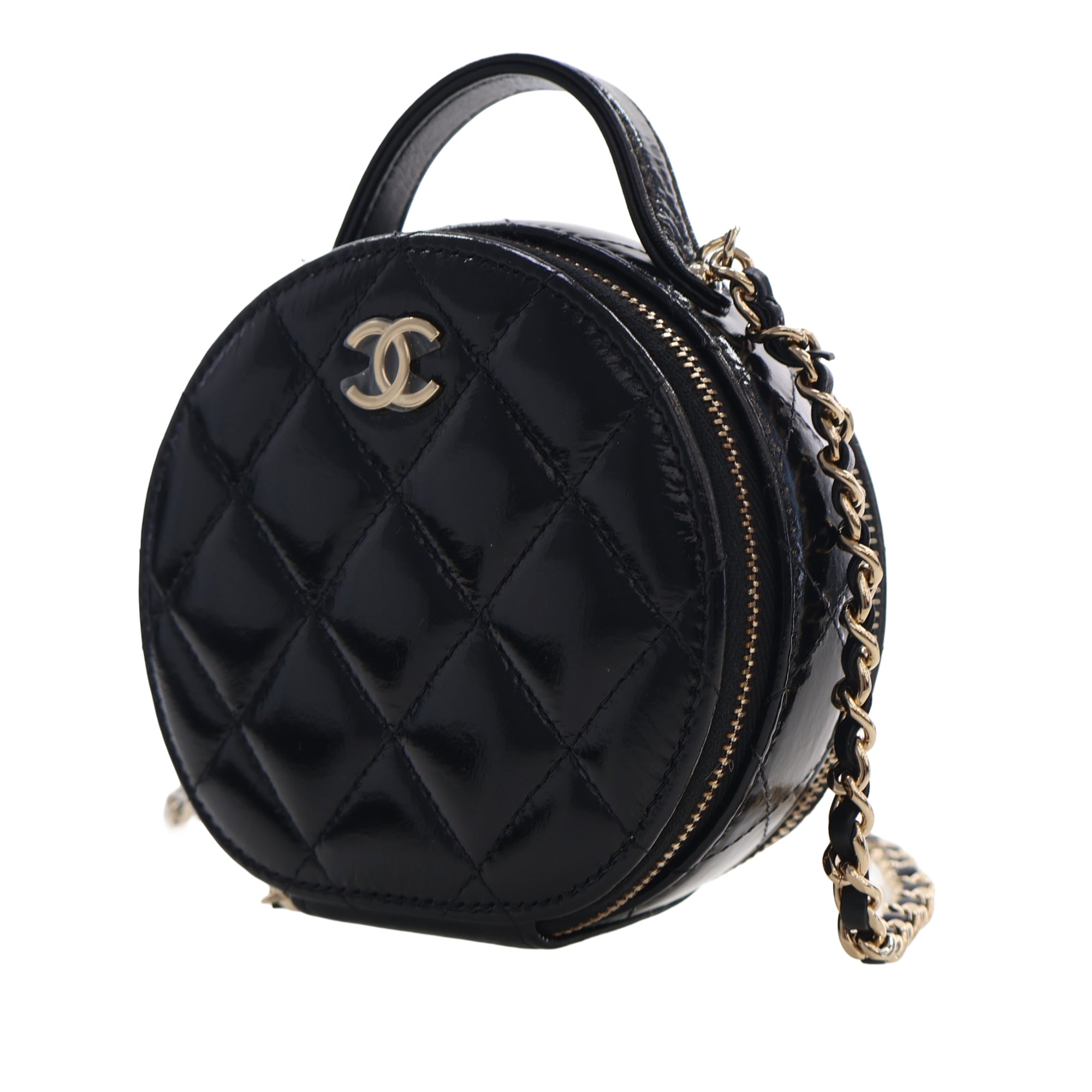 Chanel Quilted Glazed Lambskin Handle With Care Round Vanity Case with Chain - image 3