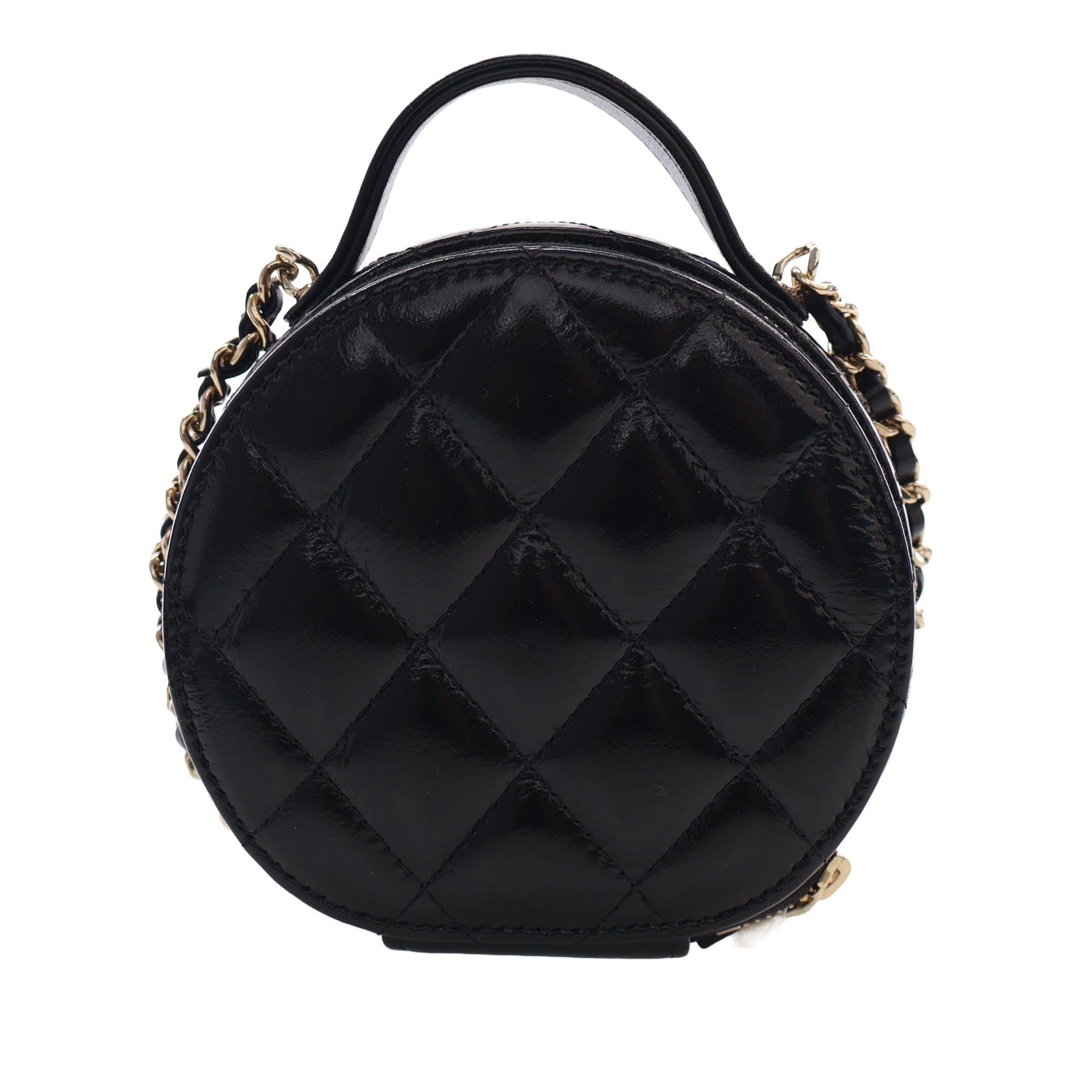 Chanel Quilted Glazed Lambskin Handle With Care Round Vanity Case with Chain - image 4