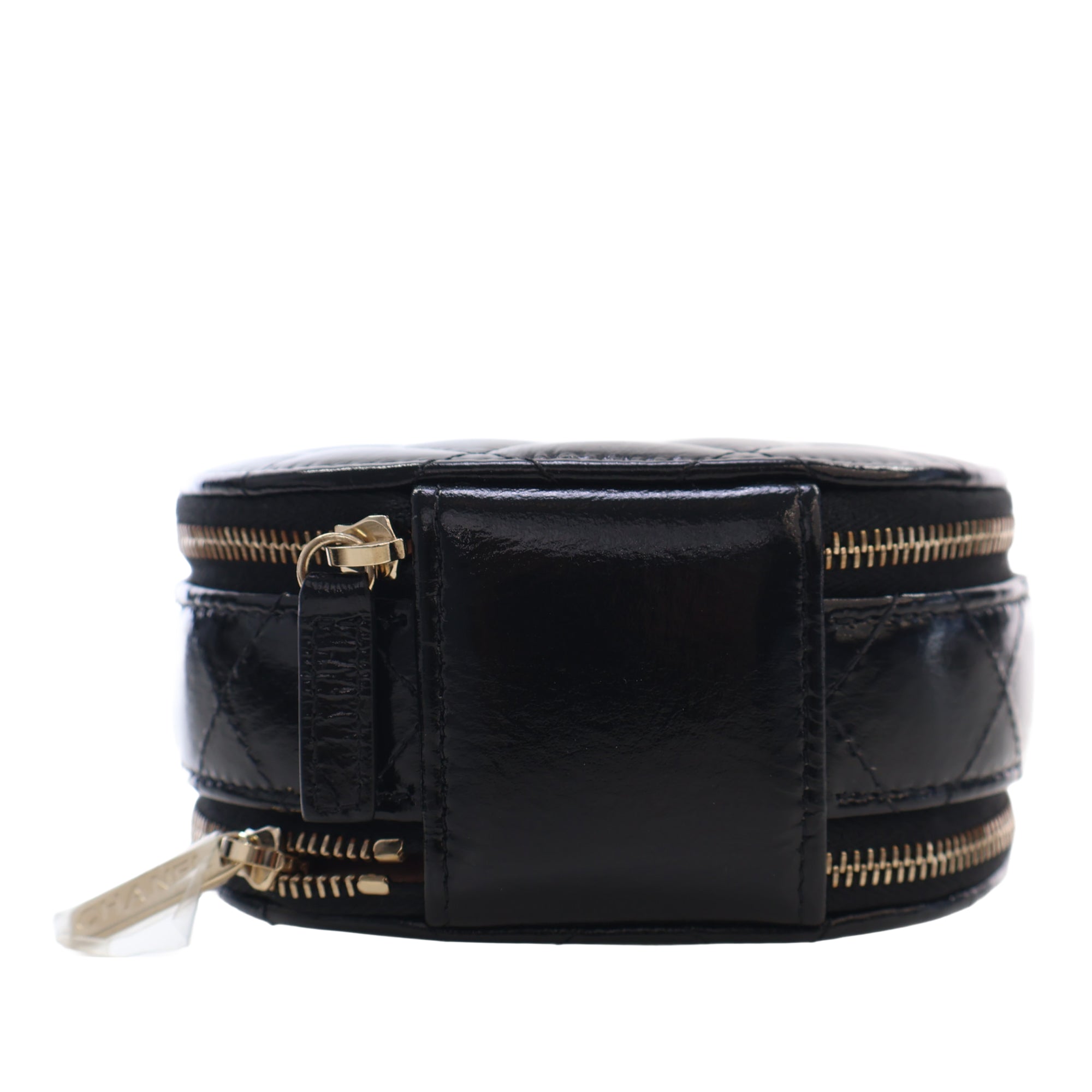 Chanel Quilted Glazed Lambskin Handle With Care Round Vanity Case with Chain - image 5