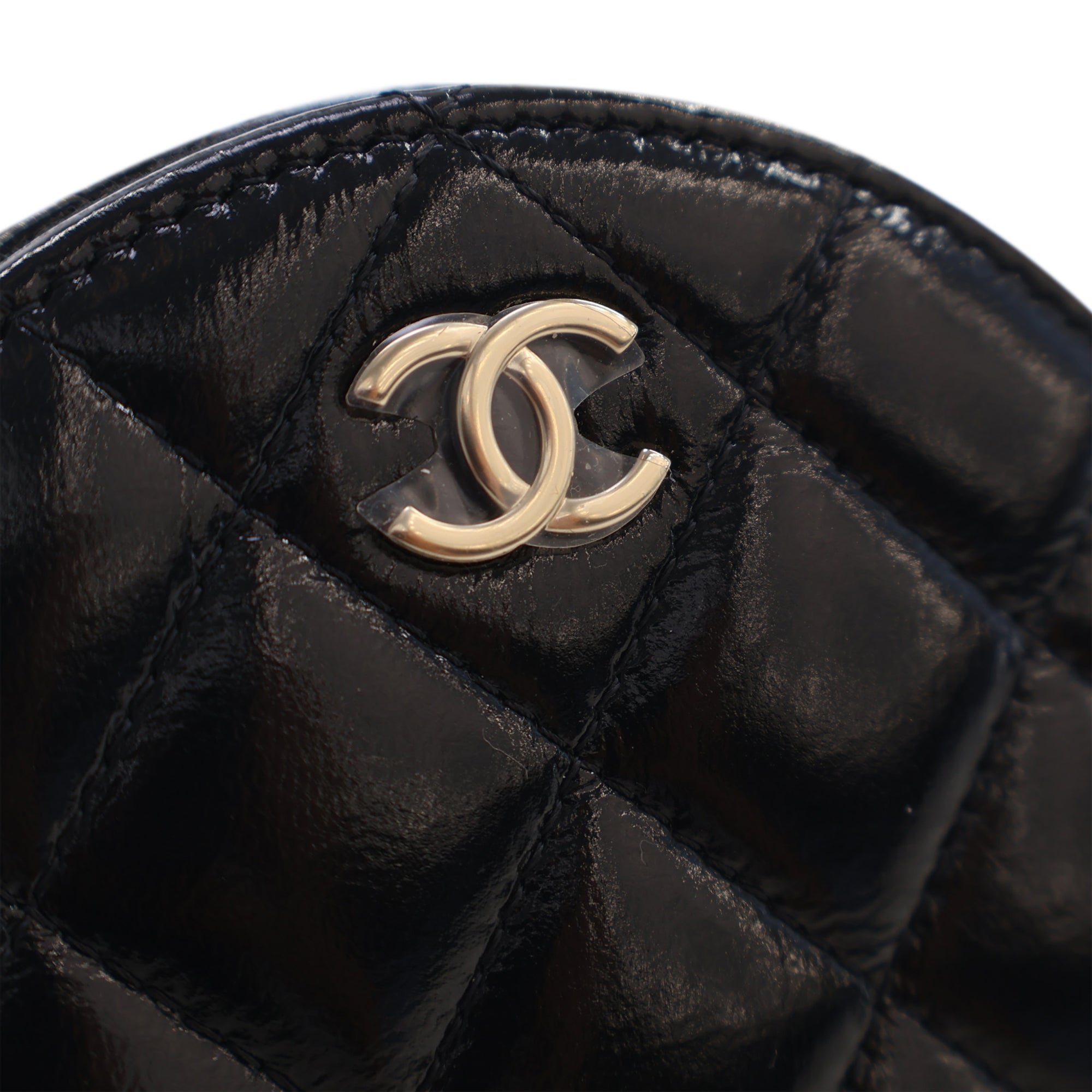Chanel Quilted Glazed Lambskin Handle With Care Round Vanity Case with Chain - image 7