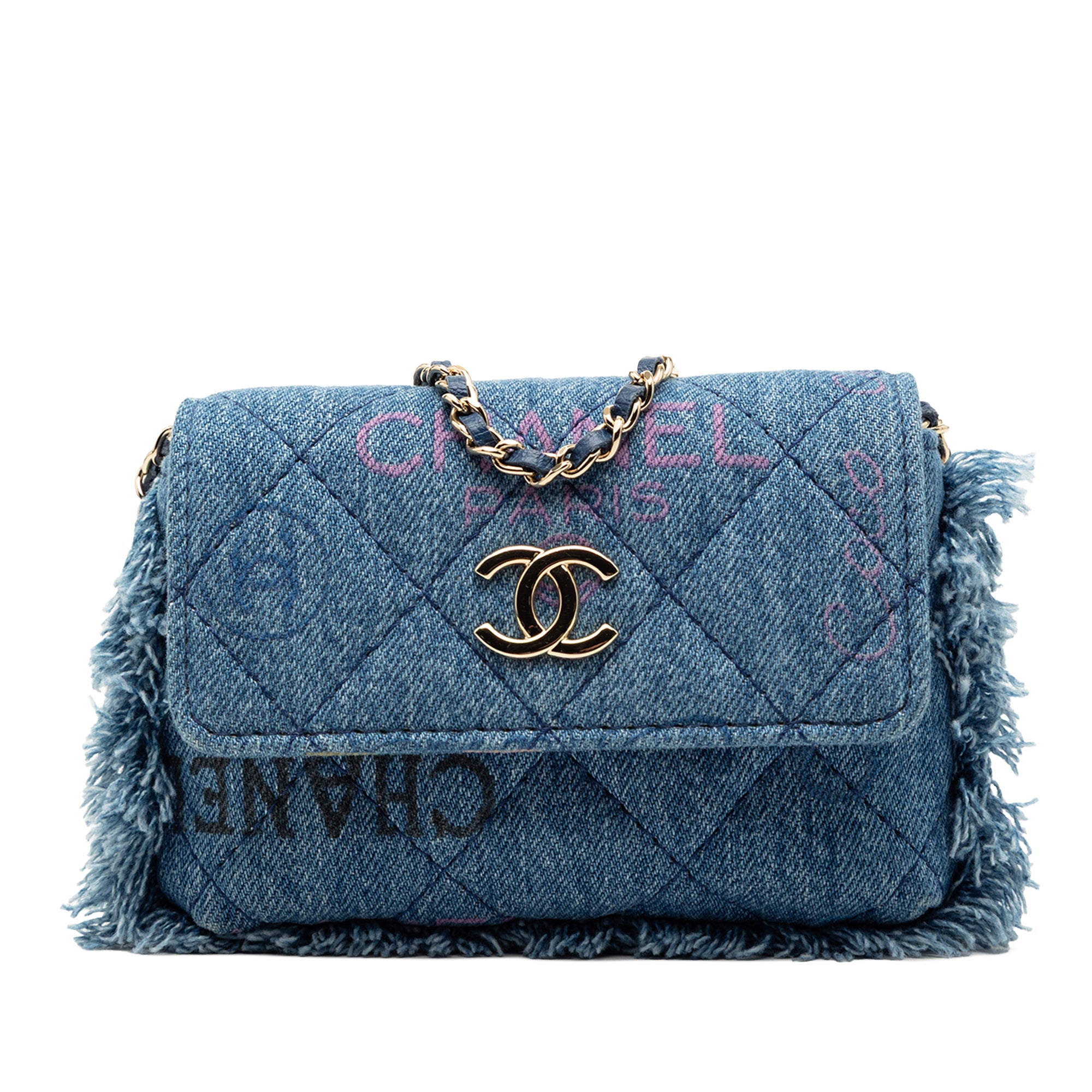 Chanel Fringe Denim Mood Clutch with Chain - image 1