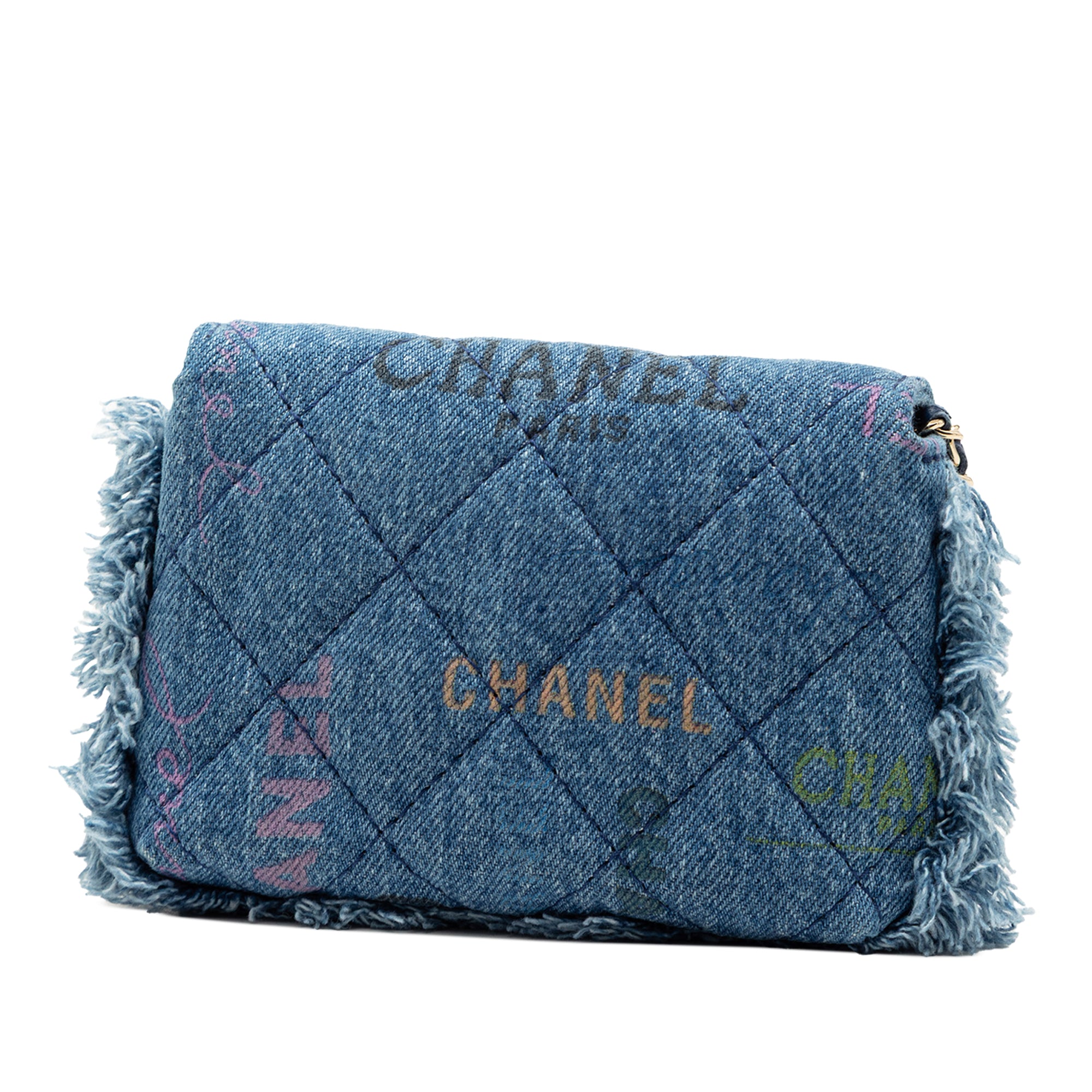 Chanel Fringe Denim Mood Clutch with Chain - image 2