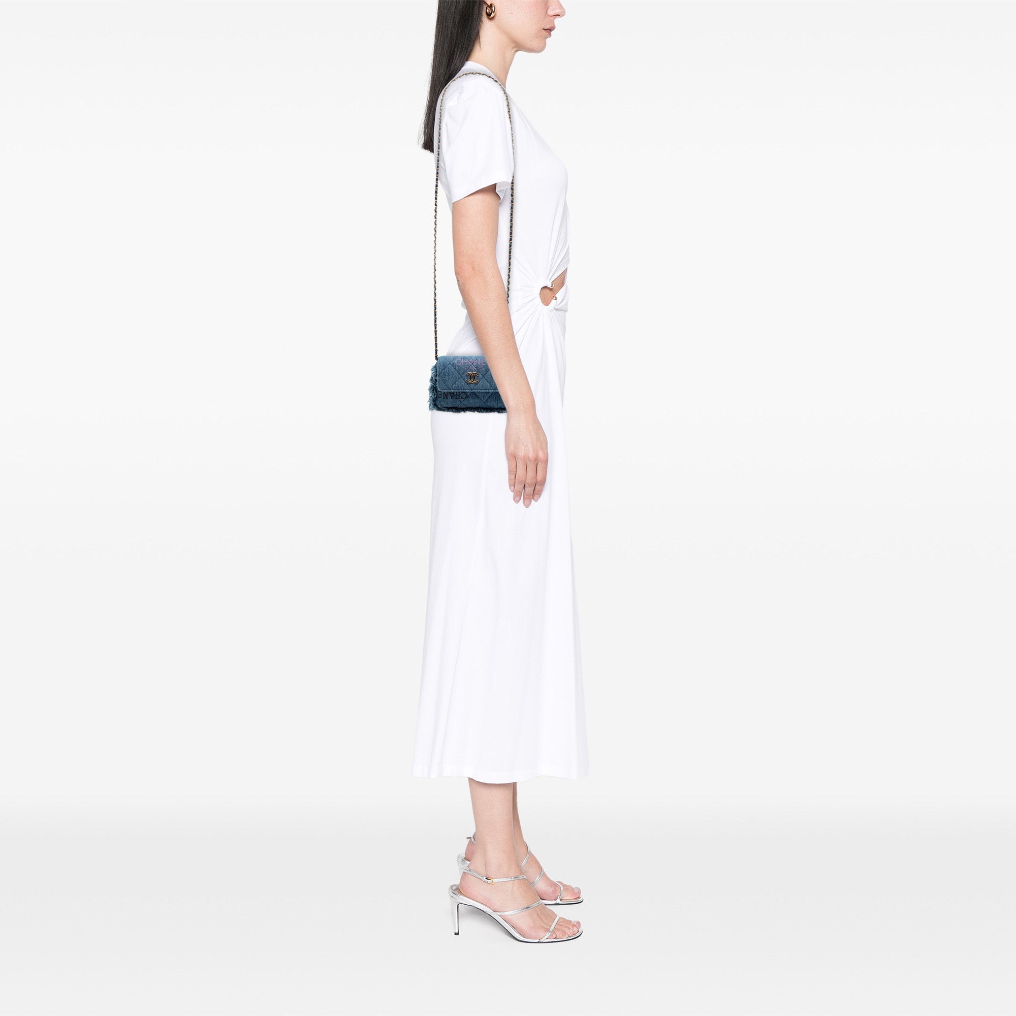Chanel Fringe Denim Mood Clutch with Chain - image 7
