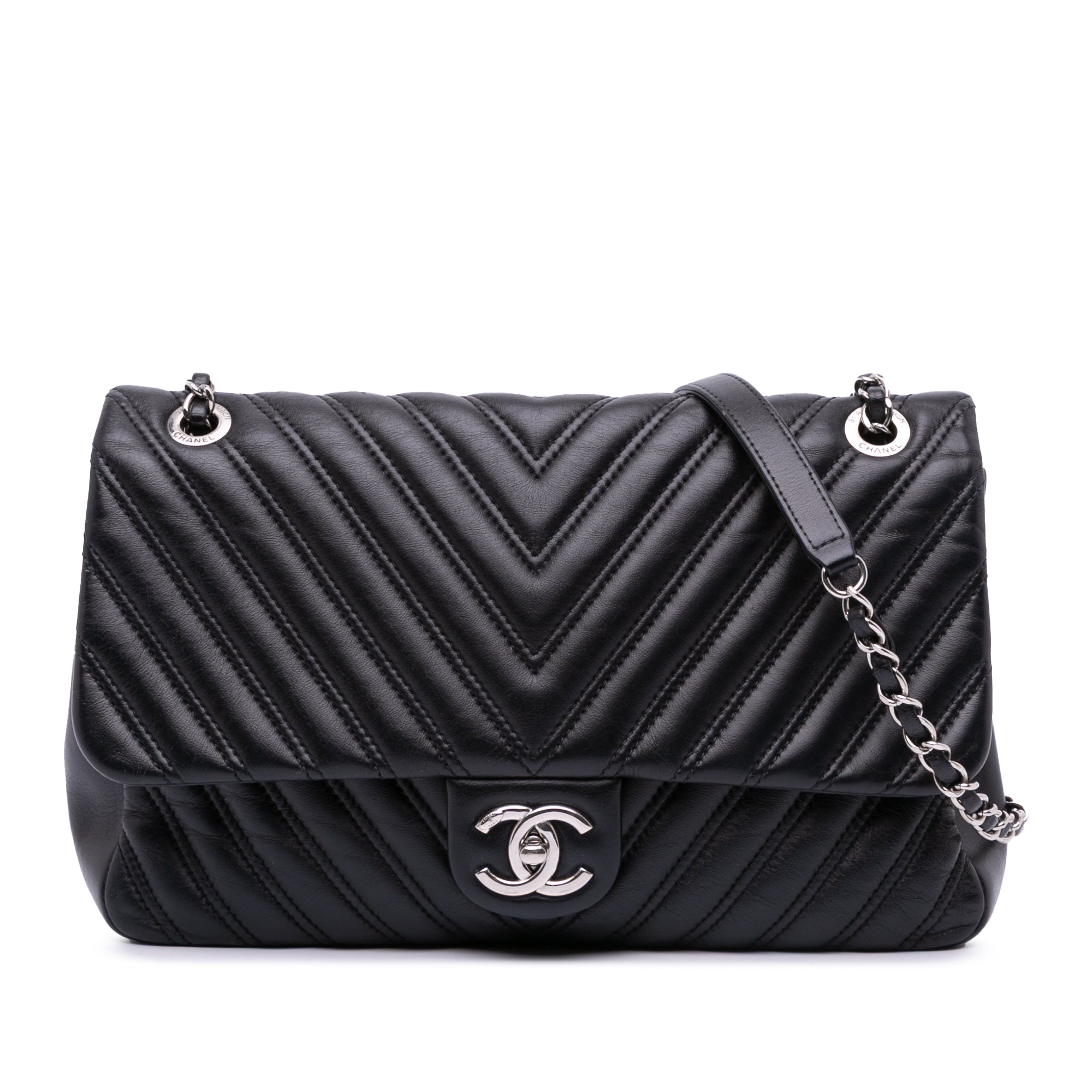 Chanel Jumbo Classic Chevron Lambskin Double Stitch Single Flap - image 1