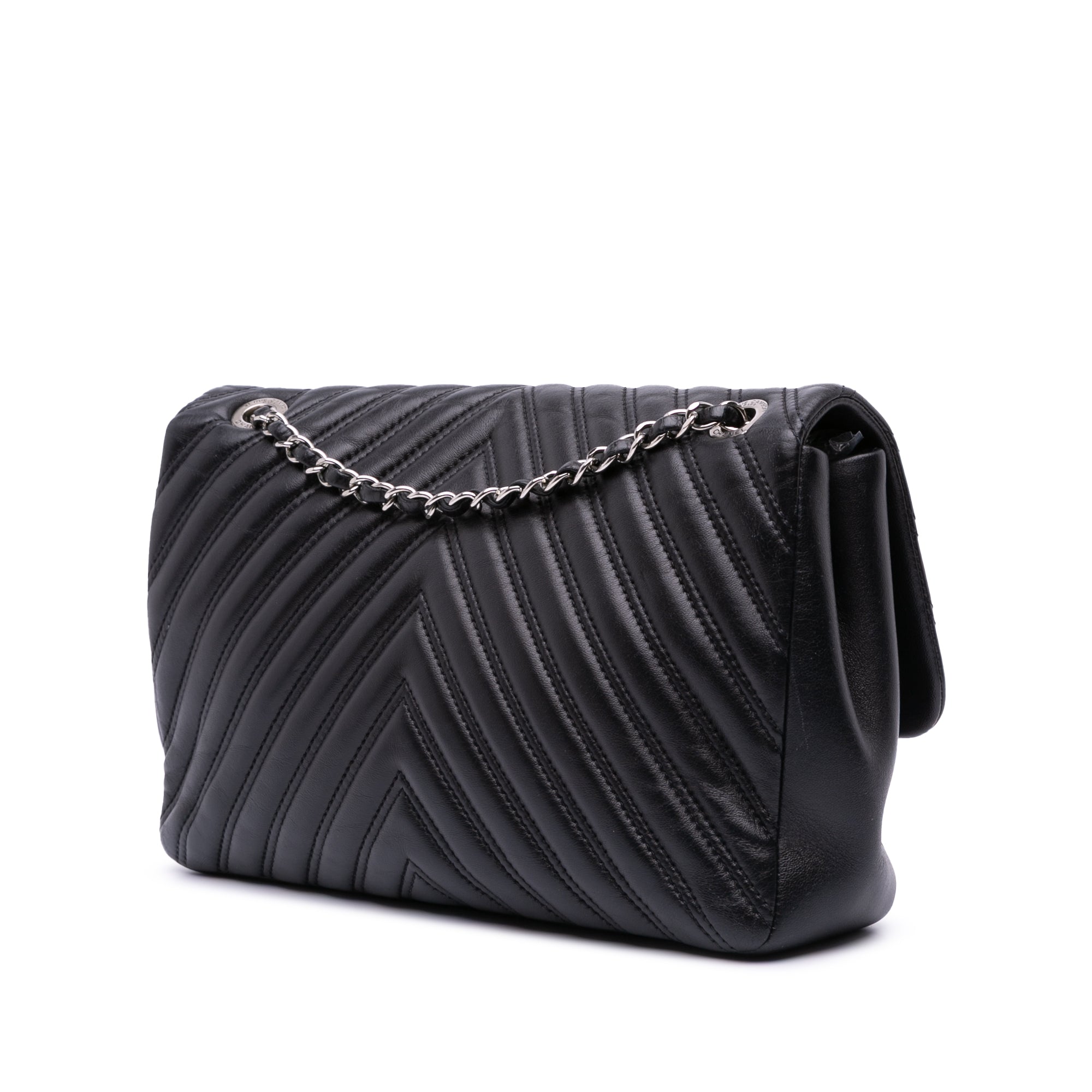Chanel Jumbo Classic Chevron Lambskin Double Stitch Single Flap - image 2