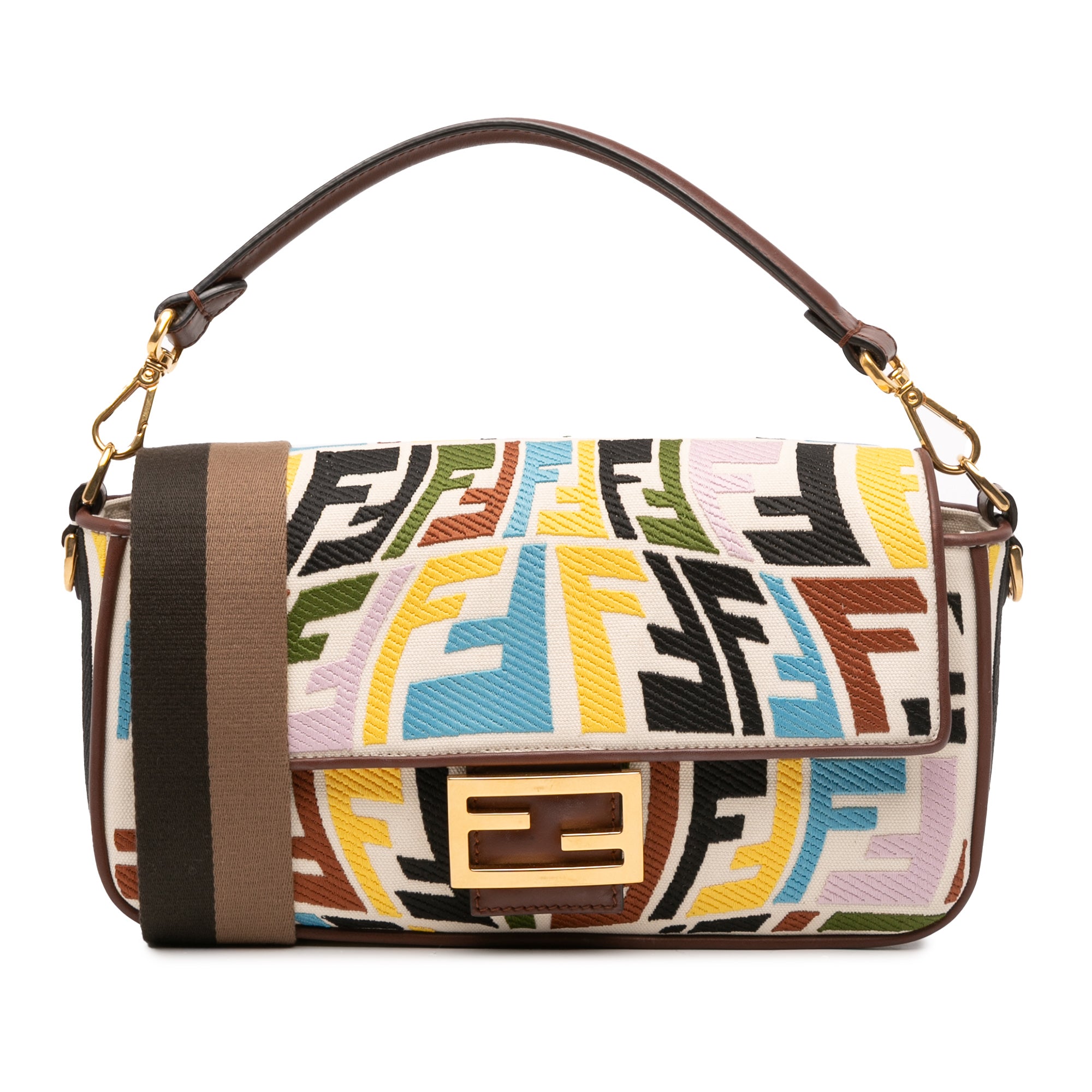 Fendi Sarah Coleman Zucca Embroidered Canvas Fish Eye Vertigo Baguette Satchel - image 1