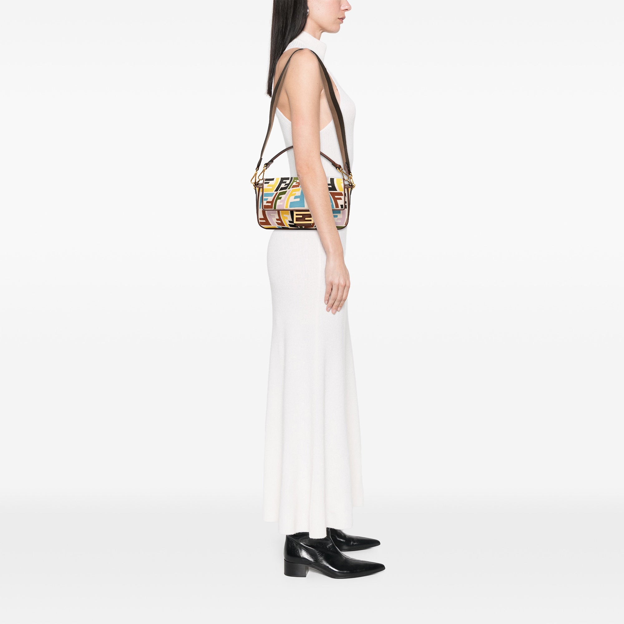Fendi Sarah Coleman Zucca Embroidered Canvas Fish Eye Vertigo Baguette Satchel - image 10
