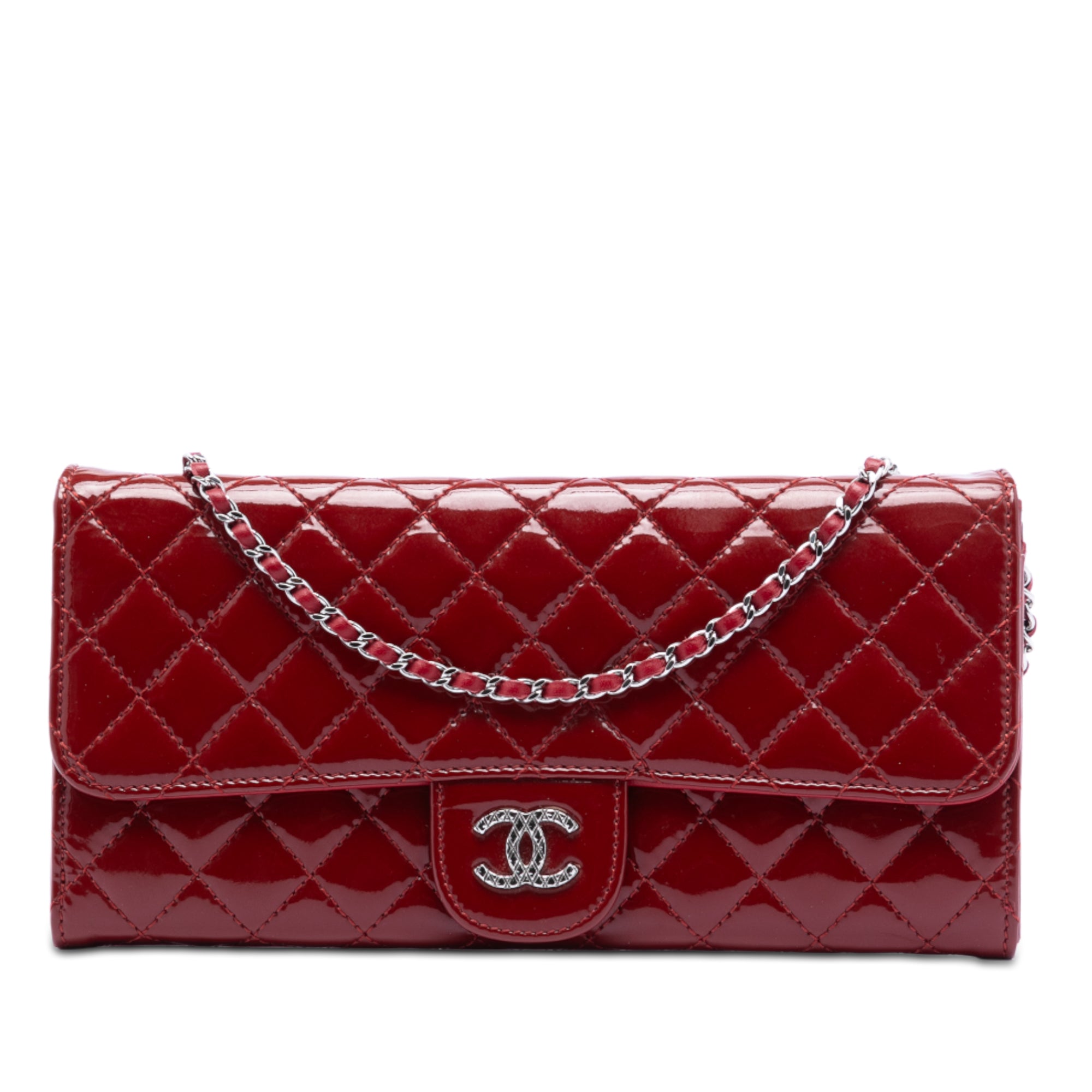 Chanel Quilted Patent Brilliant East West Flap Clutch with Chain - image 1